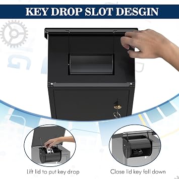 Key Drop Box for Automotive, Key Return Box Wall Mount, Anti-Thief & Waterproof Design for Outdoor, Heavy-Duty Secure Storage Box for Hotel,Car Rental, Large Capacity 6x10x14 Inch