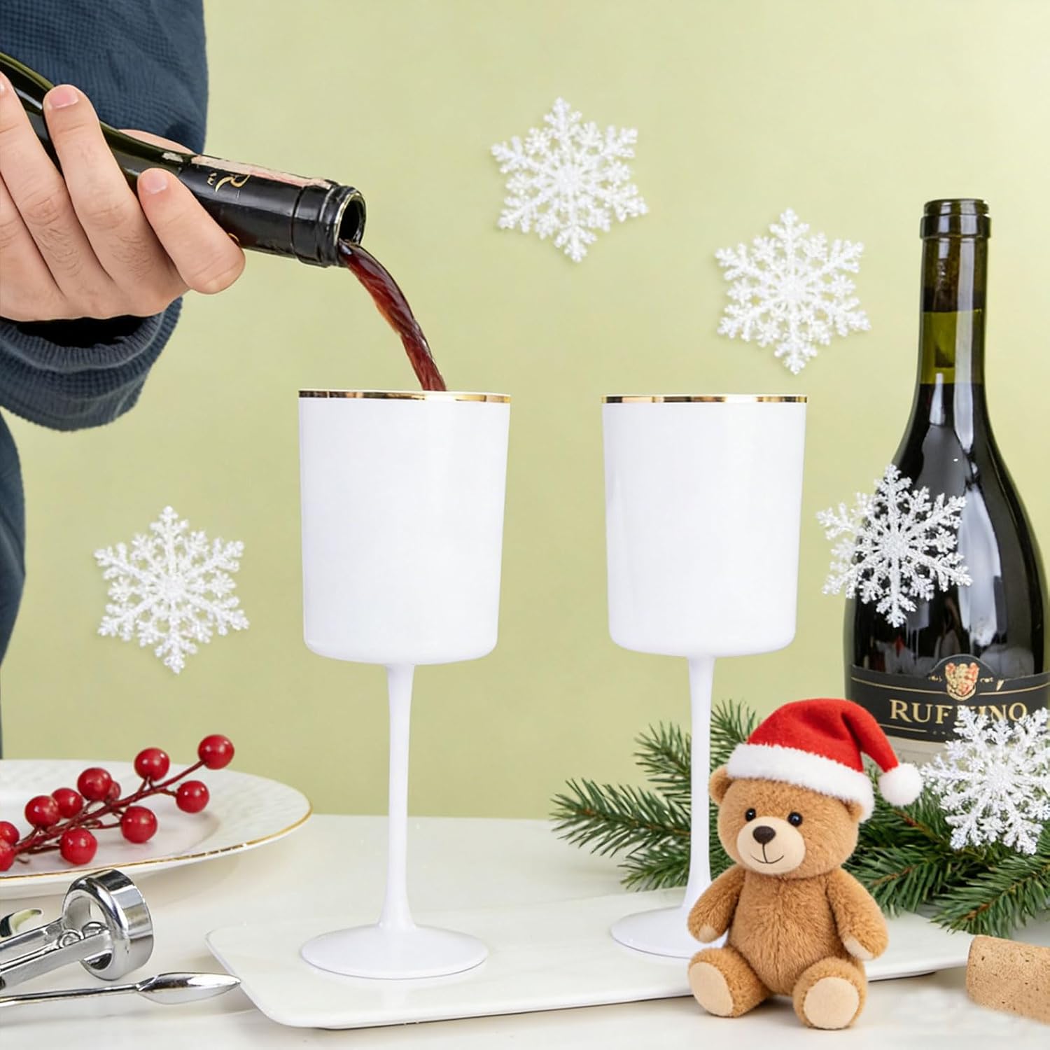 Ciaell 12 Pack White Plastic Wine Glasses with Stem - 10 Oz White and Gold Disposable Wine Glasses for Parties & Christmas & Weddings & Poolside & Toasting & Outdoors - Image 5