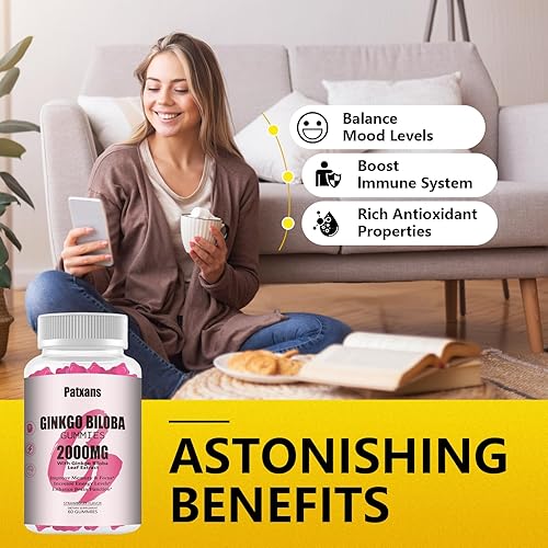 Miniatura 5 de 2 paquetes de gomitas de Ginkgo Biloba de 2000 mg, suplementos de ginkgo biloba para apoyo a la salud cerebral, mejorar el estado de ánimo y la