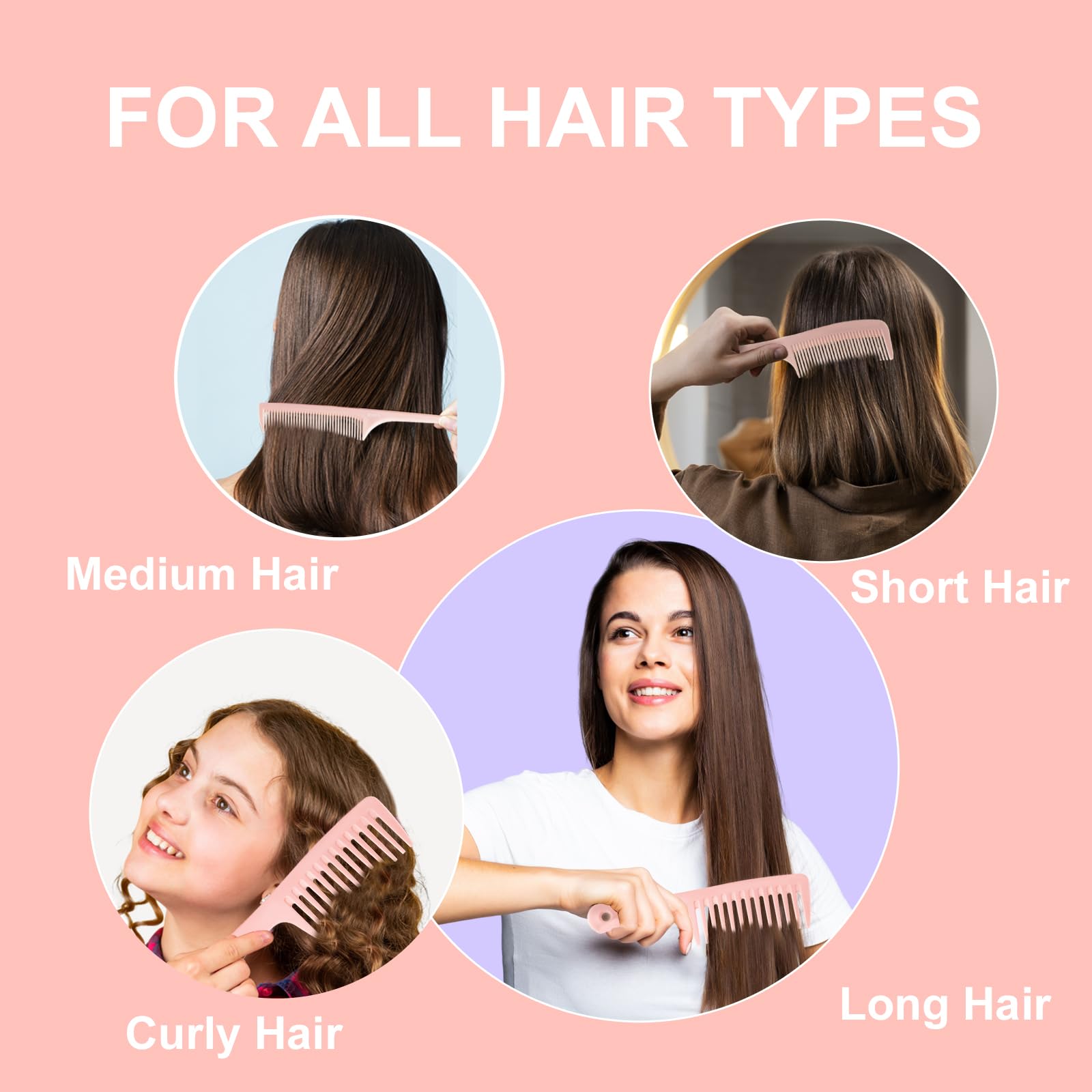 Juego de 3 peines para el cabello para mujeres, peine de dientes anchos para hombre, peine de cola de rata de diente fino, peine de dientes medianos para desenredar el cabello para todo tipo de 7