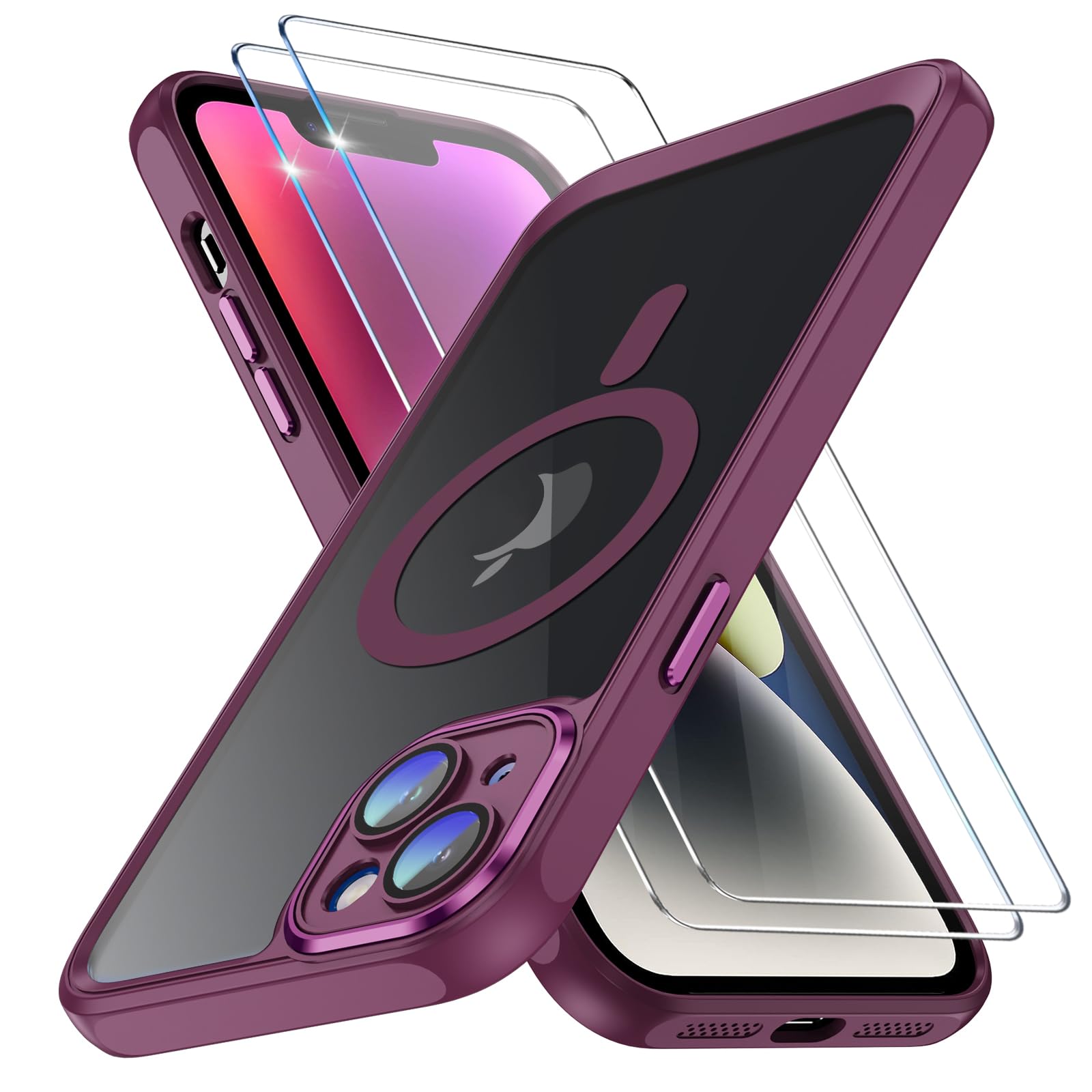 Giyer for iPhone 15 Case with Screen Protector and Camera Protector, Silicone Shockproof Frame Hard Clear Back Case for iPhone 15 Protective Cover (Red, iPhone 15)