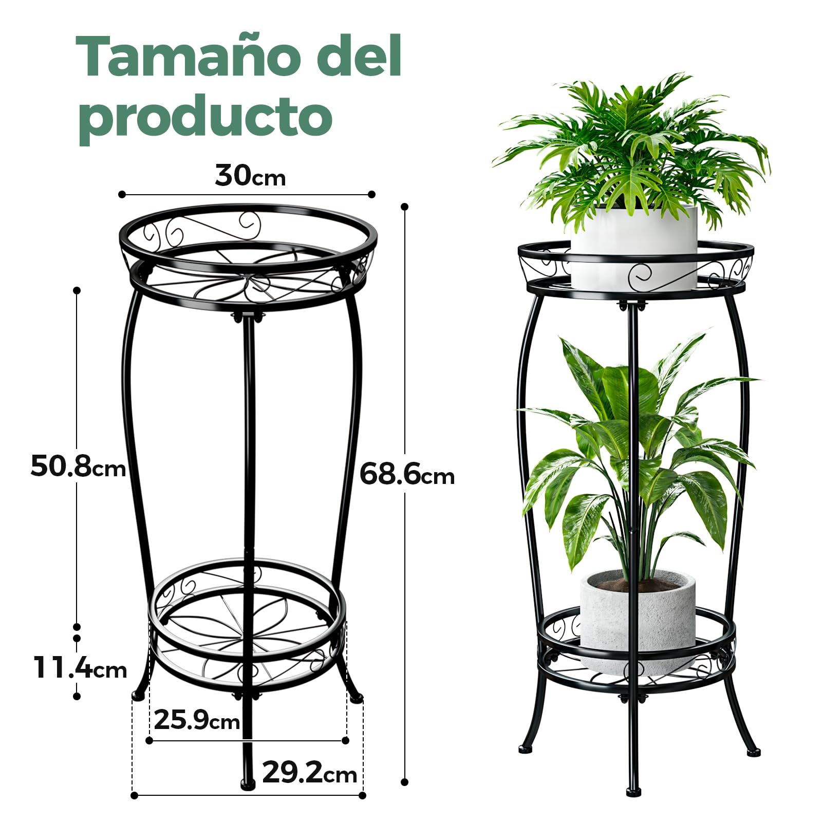 Bamworld - Soporte de plantas de interior de metal de 2 niveles, estante de plantas negro, soporte grande para múltiples plantas y macetas para patio, jardín, esquina, balcón y sala de estar