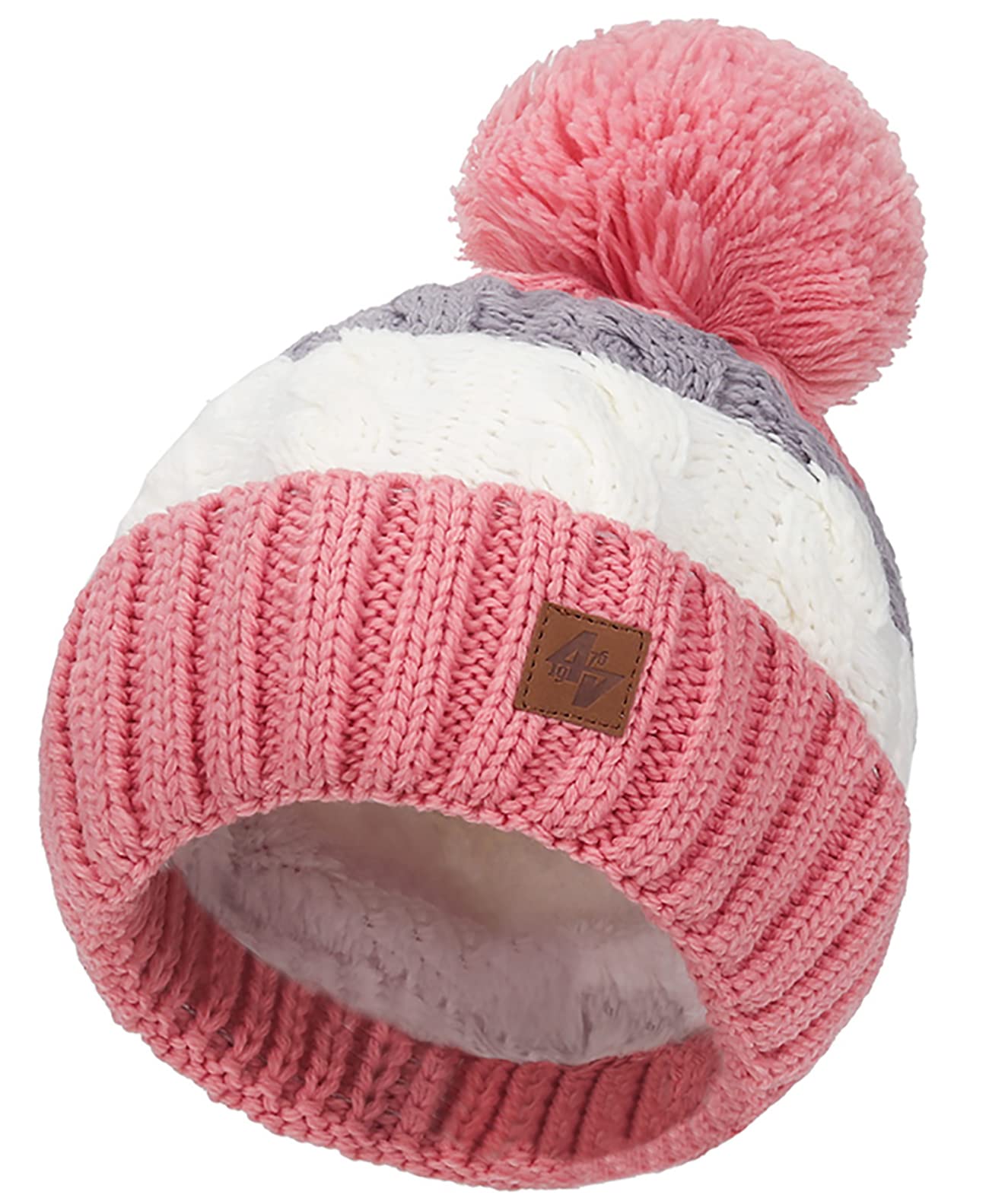 MFAZ Morefaz Ltd Girls Winter Beanie Hat Knitted Hats Kids Girl with Large Pom Pom Ski (Grey)