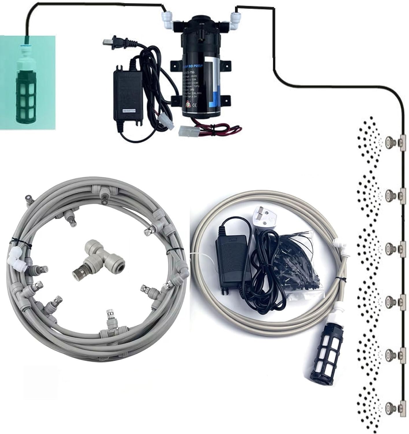 Spray Mist Cooling Set, Micro Spray Misting Drip Kit, Misting Cooling System, Misting Line with Copper Metal Mist Nozzles (Size : 18M(59ft)+26 nozzles)