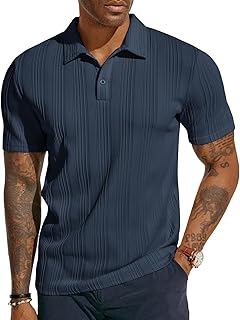 PJ PAUL JONES Mens Textured Knit Polo Shirts Regular Fit Stretchy Golf Shirts