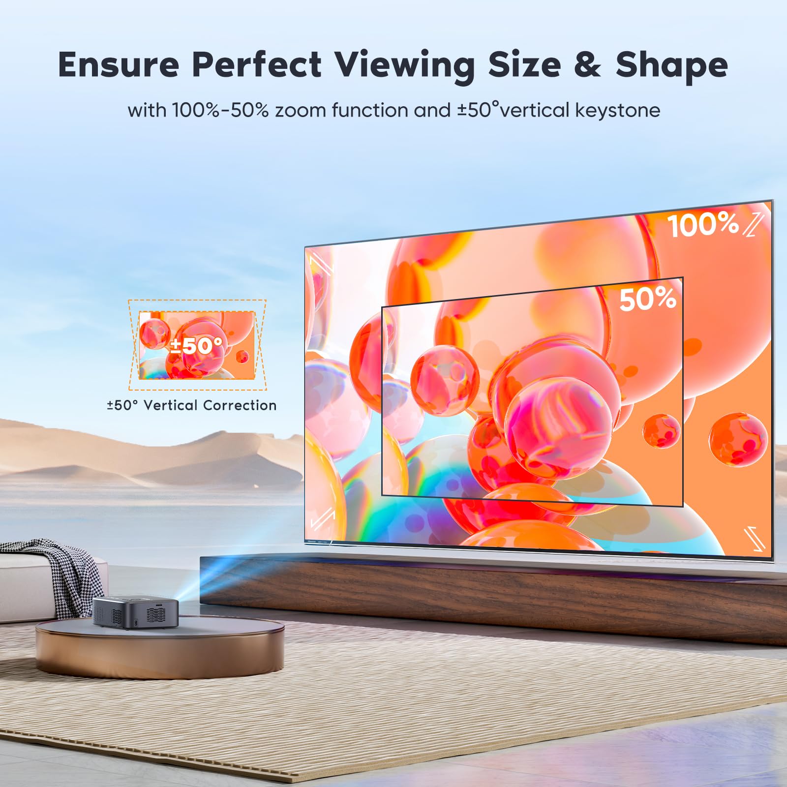 Proiettore 4K Supporta, AKATUO 15000L Videoproiettore 1080P Nativo 5G WiFi Bluetooth con 50% Zoom, Mini Proiettore Portatile per Phone/iOS/Android/TV Stick/HDMI/USB (Bluetooth 4K supportato 5G WiFi)