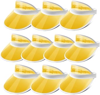 Ultrafun 10 Pack Candy Color Sun Visor Hats for Women | Plastic Clear UV Protection Cap for Beach Pool Travel Sports Outdoor
