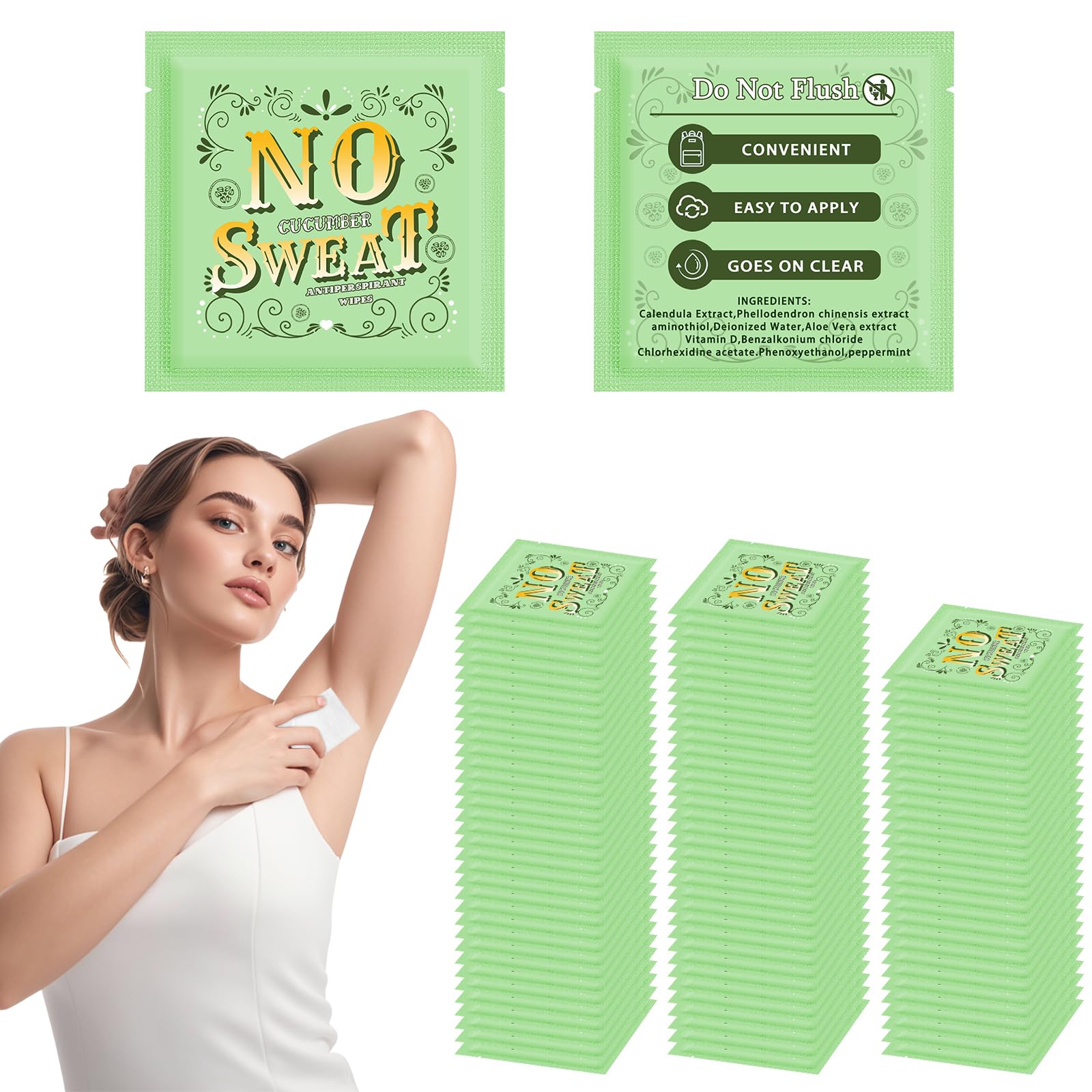 BUAEL Mini Deodorant Body Wipes 100 pieces of Travel deodorant Wipes And Travel Deodorant Individually Wrap Hypoallergenic Underarm Sweating Cucumber