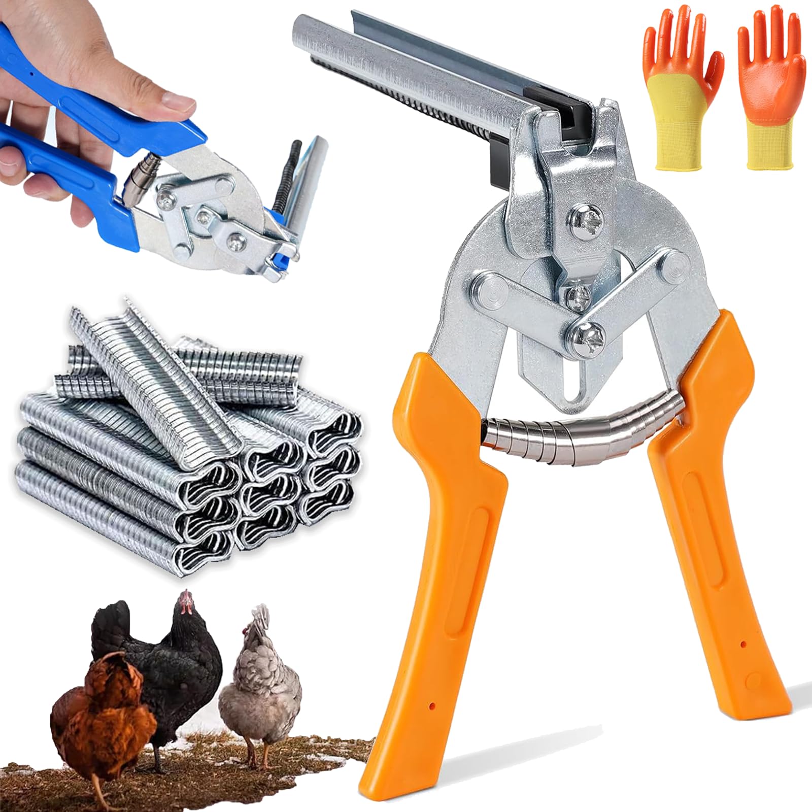 Llelemamo C Type M Nail Ring Pliers With M Hog Rings, Professional Hog Ring Pliers Tool For Fencing, Animal Pet Age Building, Wire Mesh & Hicken Oop (With 600Pcs) (C)