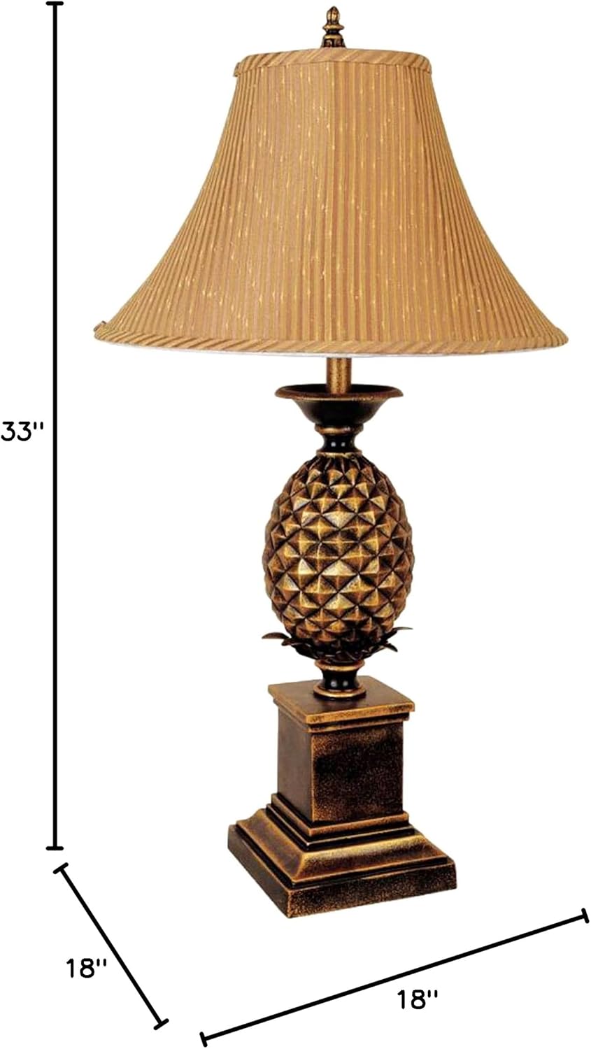 Antique Gold Pineapple Table Lamp with Beige Linen Shade