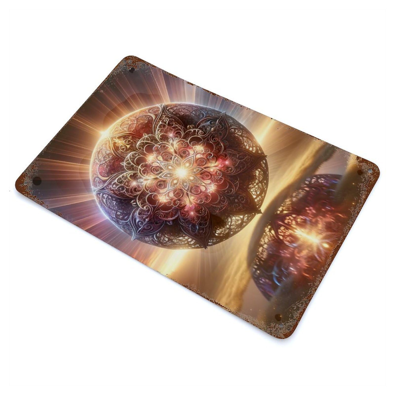 Shining Sphere of Serenity 11.8"x7.9" Rusty Metal Tin Sign, Shabby Chic Decor for Bistro, Counter And Cafe Decor
