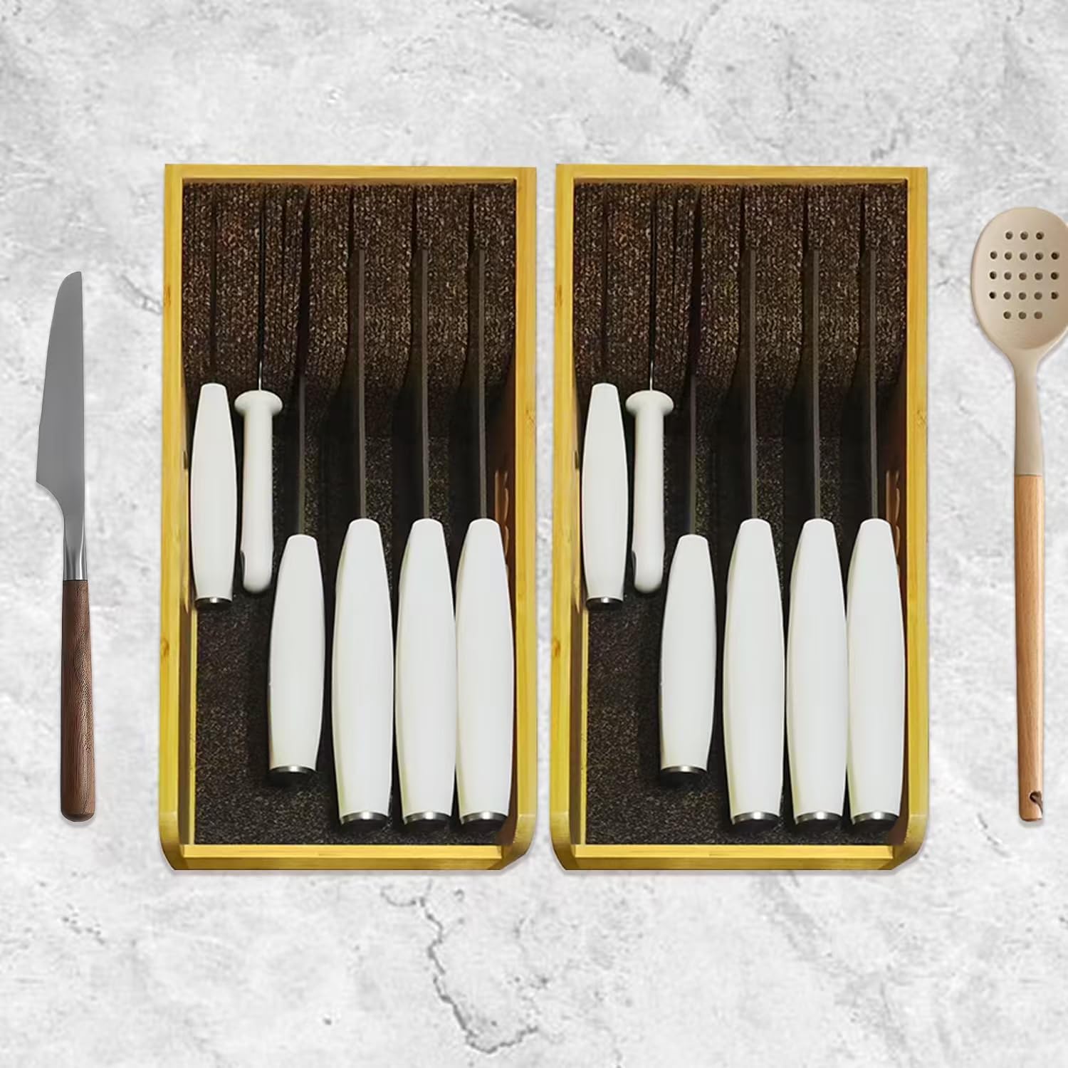 ArtBeek Knife Drawer Organizer Bamboo Insert Dock, 15'' Kitchen Steak Knives Holder Organizers Block for Drawer in Storage Organization - Image 6