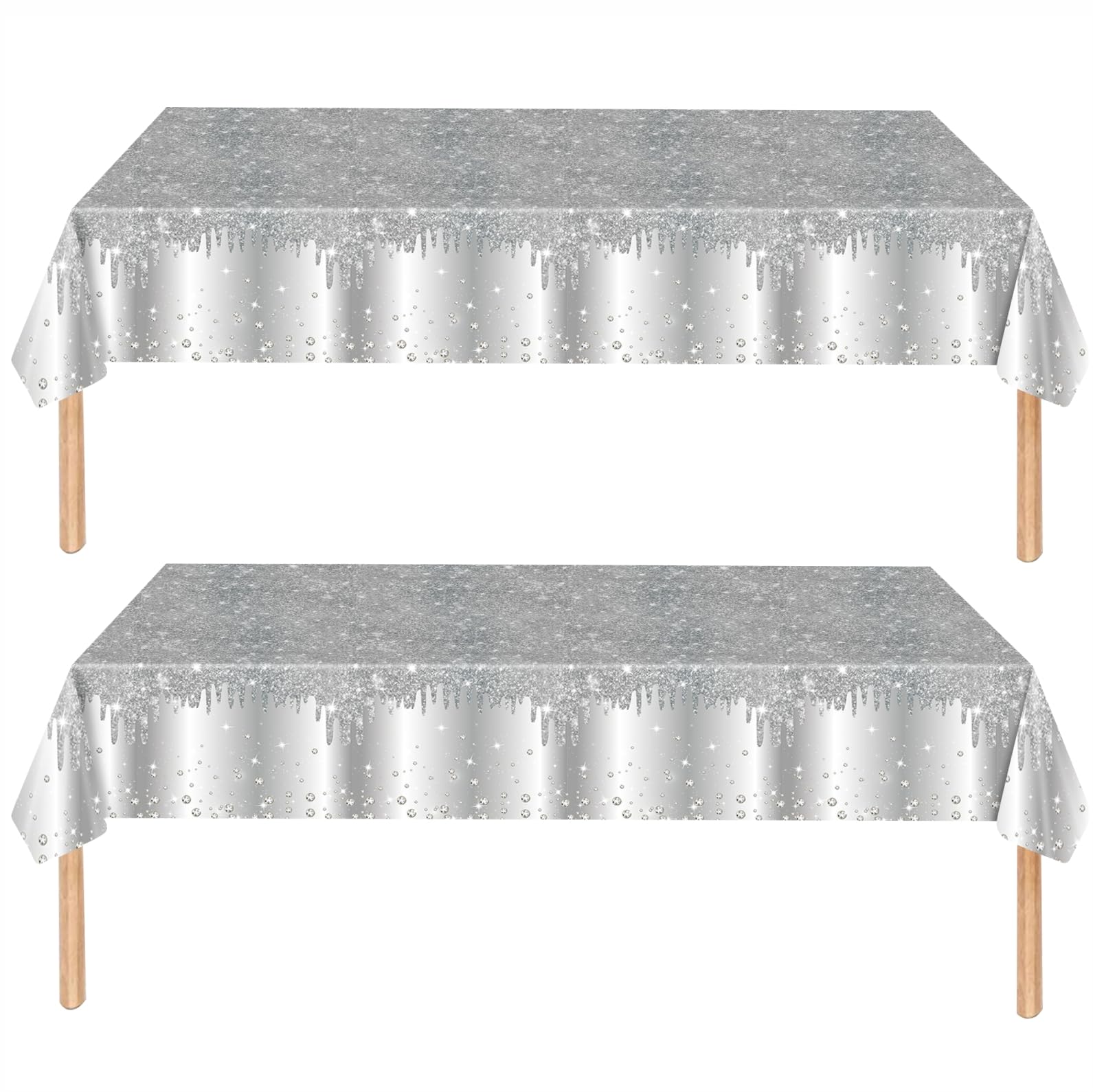 ZSYIULIA Silver Tablecloths 2-Pack | Shiny Glitter Diamond Rectangular 137x274cm | Elegant & Durable Tablecloth for Parties, Baby Showers, Weddings & Birthdays