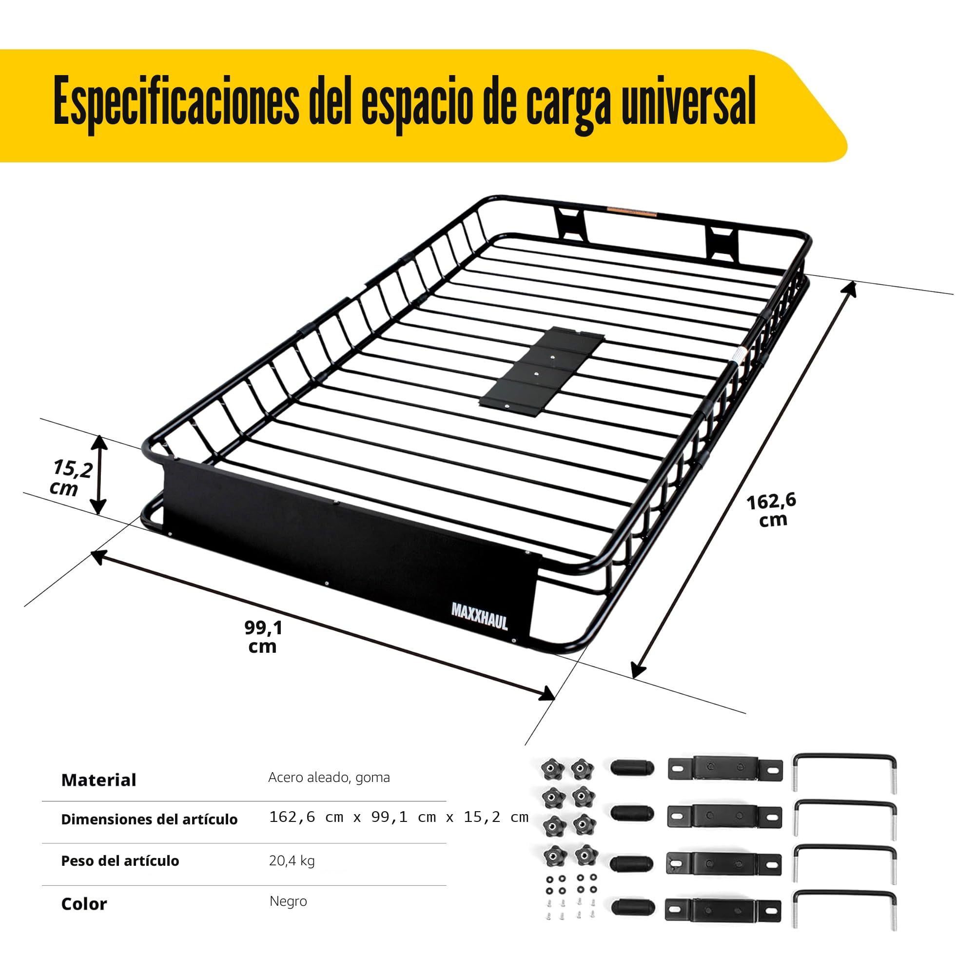 MAXXHAUL 50506 - Portaequipajes universal de acero resistente de 162,56 x 99,06 x 15,24 cm, color negro