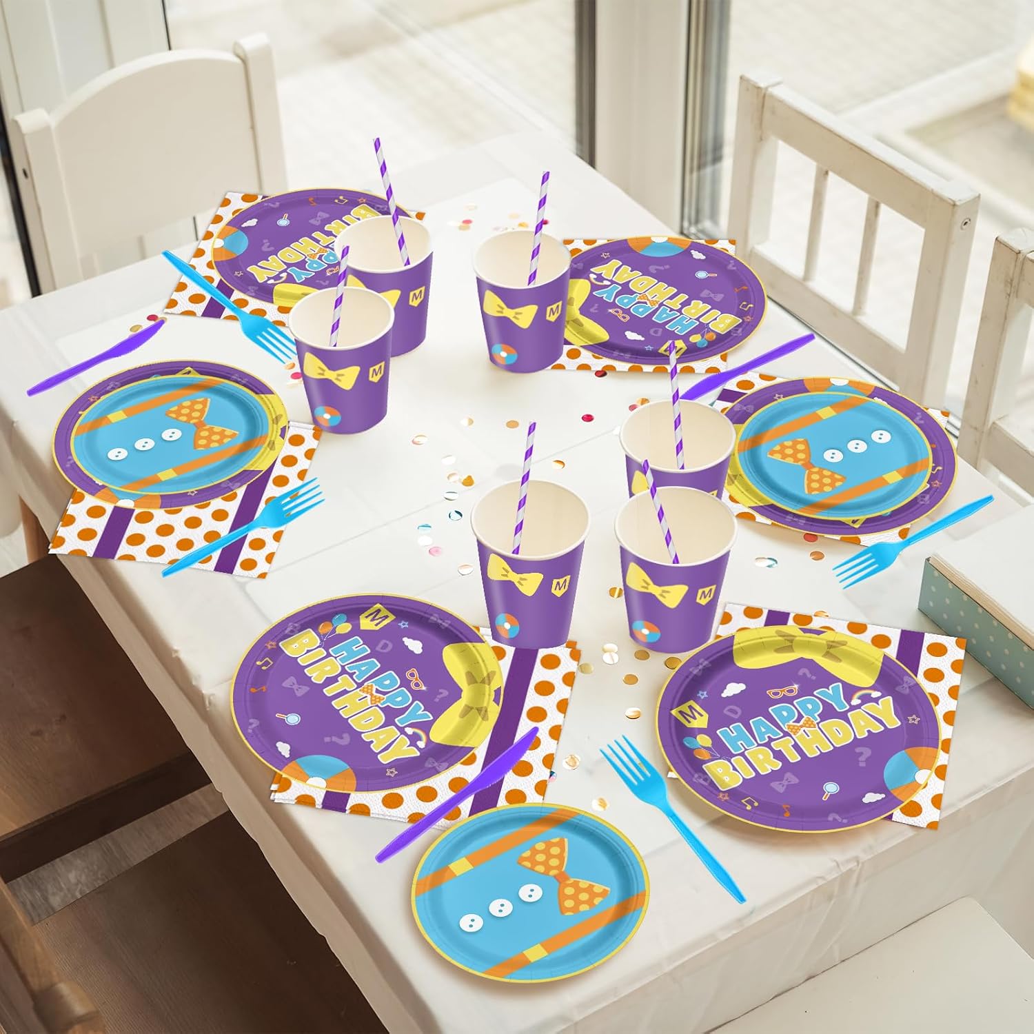 168PCS English Teacher Party Supplies for Boys Girls Purple Cartoon Teacher Themed First Birthday Party Decorations with Paper Plates Cups Tableware Set for 24 Guests - Image 5