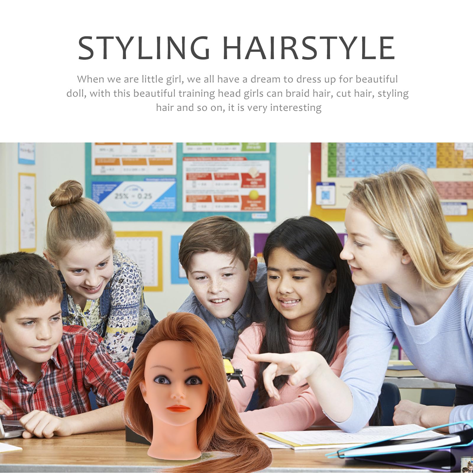 UPKOCH Mannequinkopfpuppe mit Ständer aus Hochtemperatursilk für Haarstyling und Schmuckdisplay als Kreatives Abschlussgeschenk für Friseure und Kinder