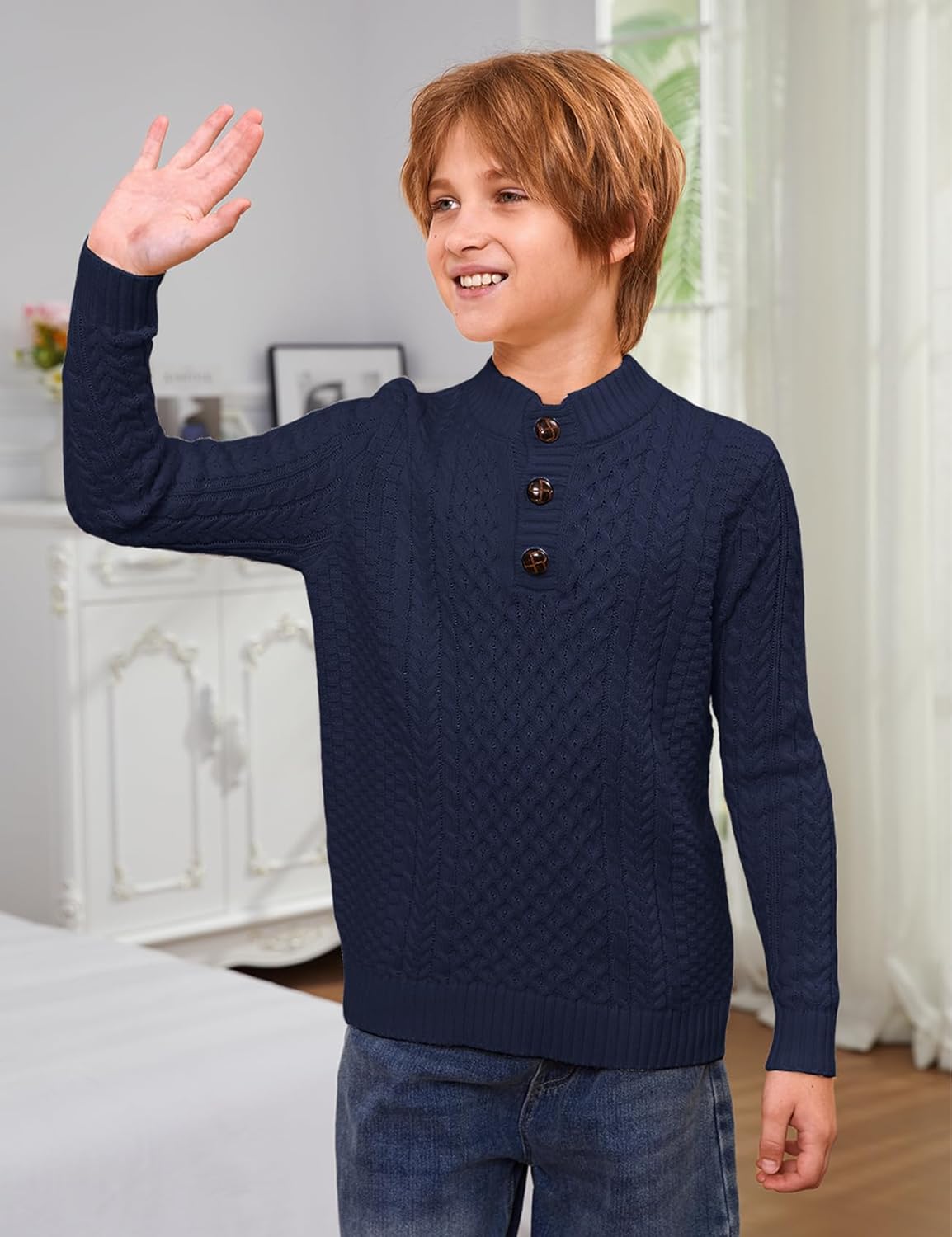 Yimoon Boys Sweater Kids Turtleneck Pullover Cable Knit Sweaters - Image 4