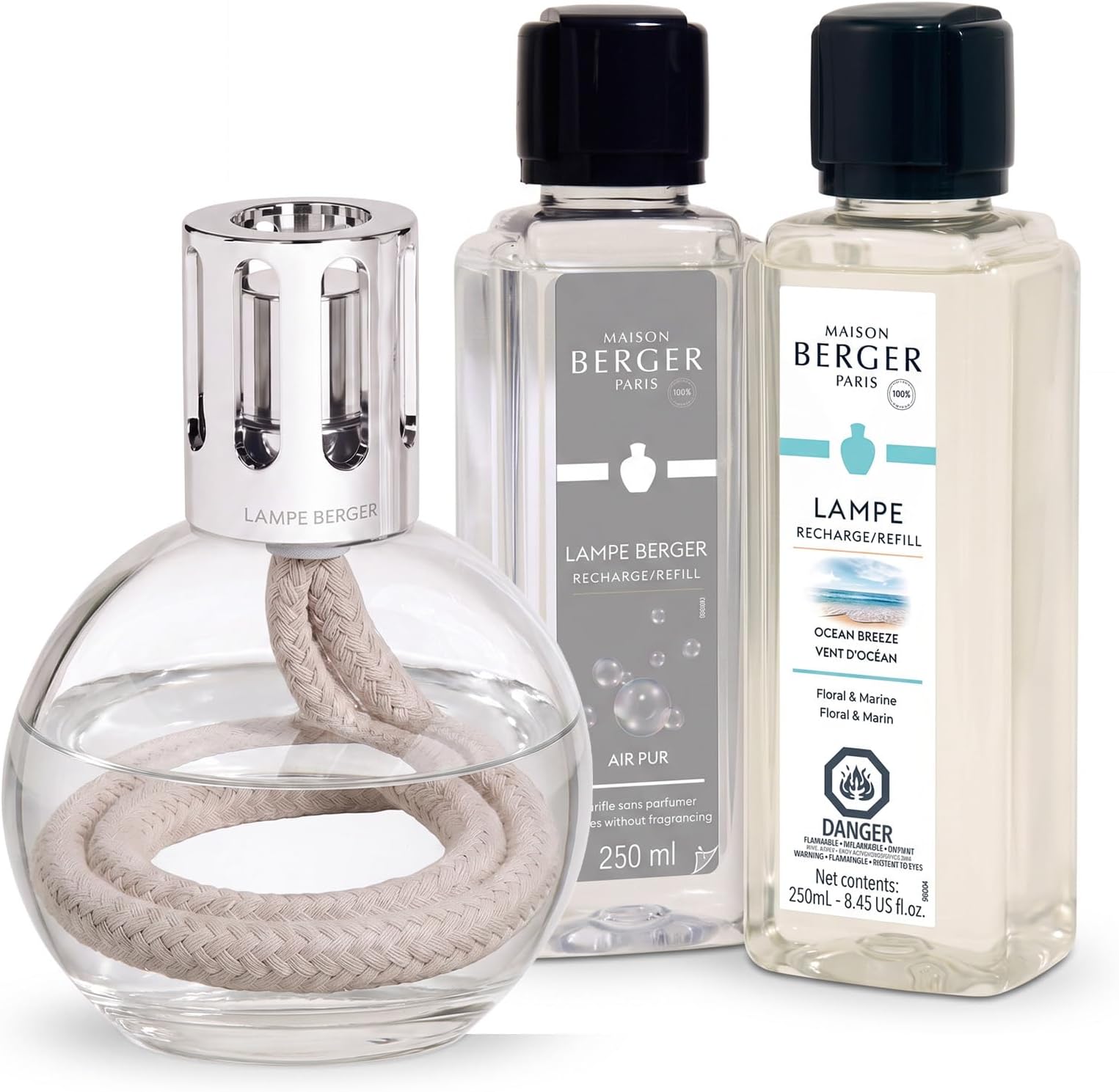 MAISON BERGER Lampe Berger Starter Kit, Round Lamp + 2 Refills | Round Lamp Starter Kit, 2 x 250 ml Refills (Ocean Breeze & So Neutral), Helps Neutralize Odors, Made in France