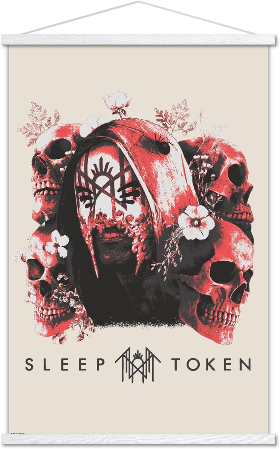 Trends International Sleep Token - Skulls And Flowers Wall Poster with Magnetic Frame, 34L x 22.4W, Print and Beechwood Hanger Bundle