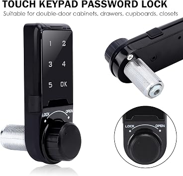 Electronic Cabinet Deadbolt Lock, Code Security Lock, Drawer Locks, Digital Locker Keypad Lock Touch Password Keyless Entry Key Access for Furniture, Hotel, Company, Factory (L30)
