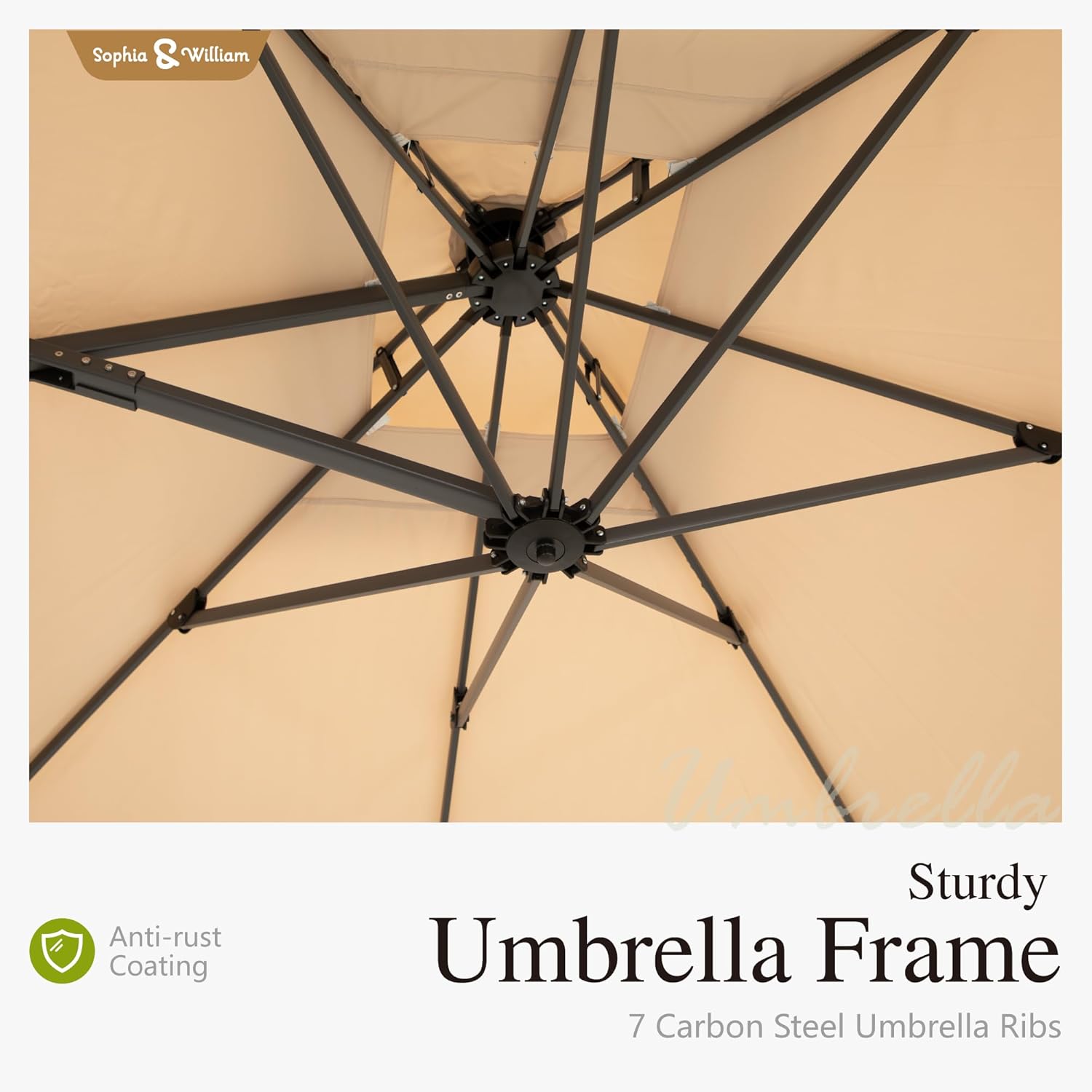 Sophia & William Cantilever Patio Umbrella 10ft, Offset Large Square Outdoor Umbrellas with 360-degree Rotation, Heavy Duty Windproof for Garden Pool Backyard, Beige (no base) - Image 2
