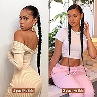 Vista 4 de Extensión de cola de caballo, extensión de cola de caballo trenzada, para mujeres negras, con banda para el cabello, envoltura recta con extensiones