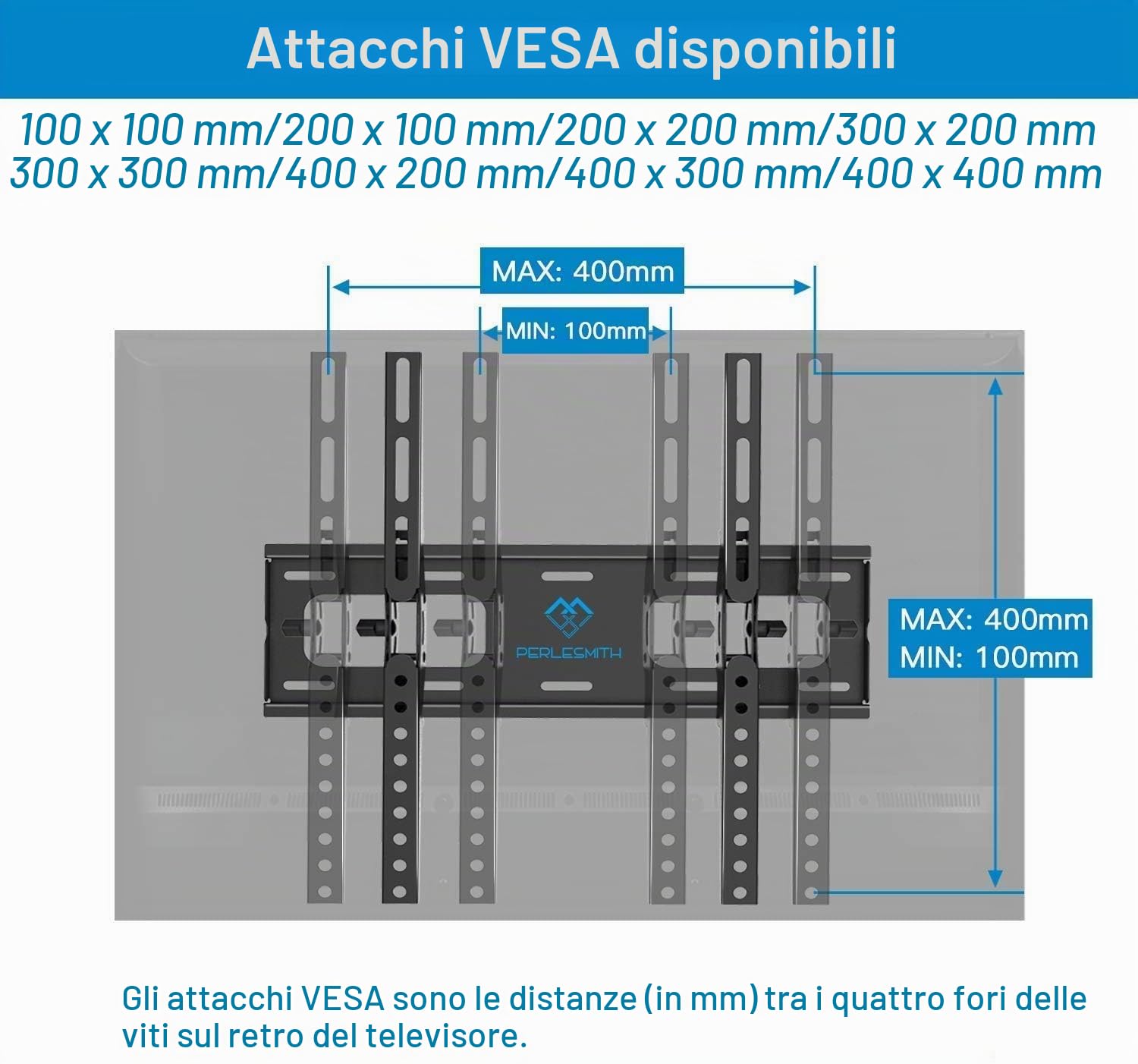 PERLESMITH Supporto TV Parete Inclinabile 26-65 Pollici 60 kg VESA 400x400 mm