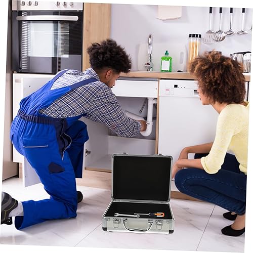 Miniatura 3 de Housoutil Práctica maleta de almacenamiento de mano organizador de caja de aluminio cerradura de seguridad para documentos herramientas plata