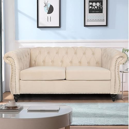 Miniatura 85 de Sofá Chesterfield de terciopelo, sofá tapizado clásico capitoné, moderno de 3 plazas, muebles largos con respaldo copetudo para sala de estar y