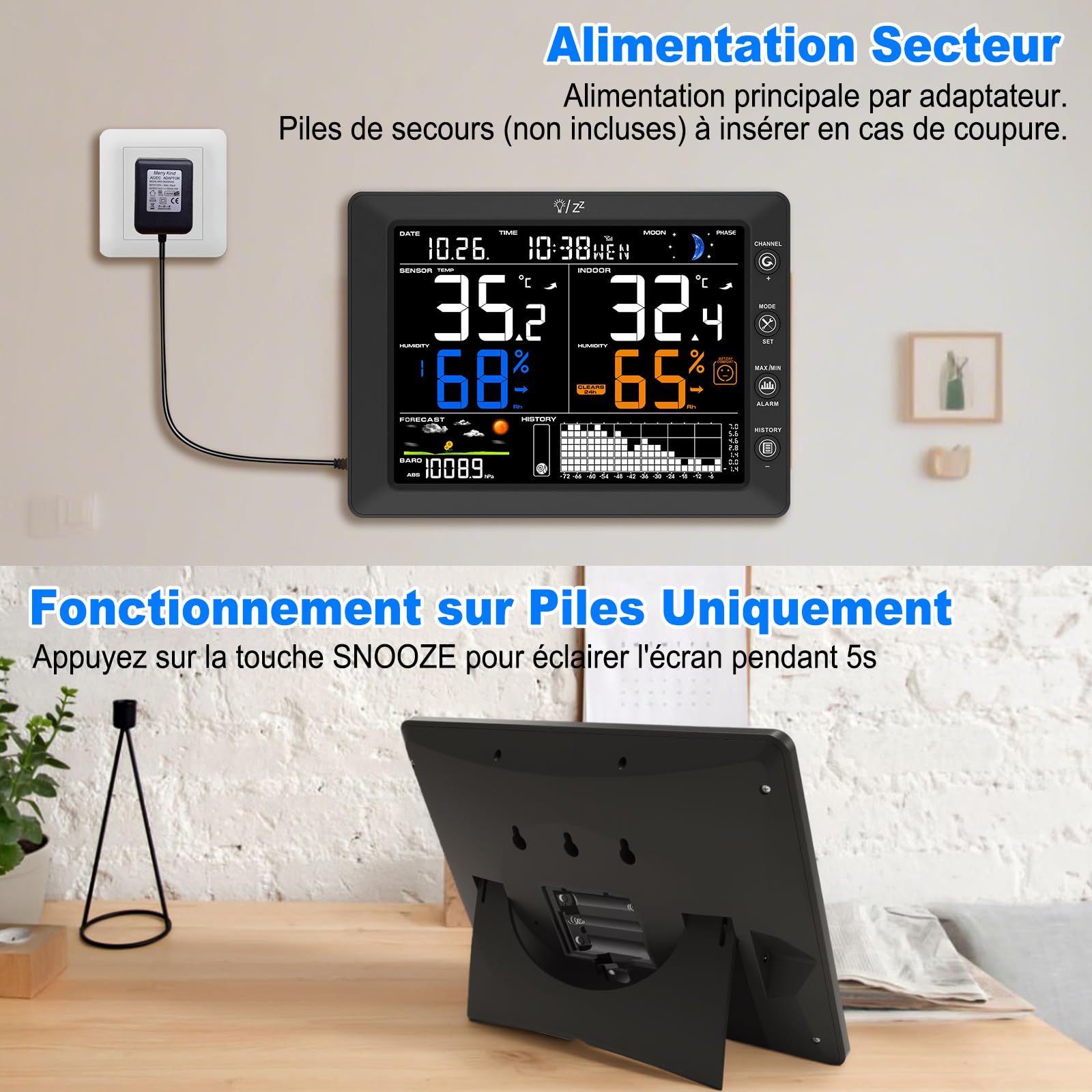 Urageuxy Station Météo Sans Fil avec Capteur Extérieur Écran Couleur 8,3"