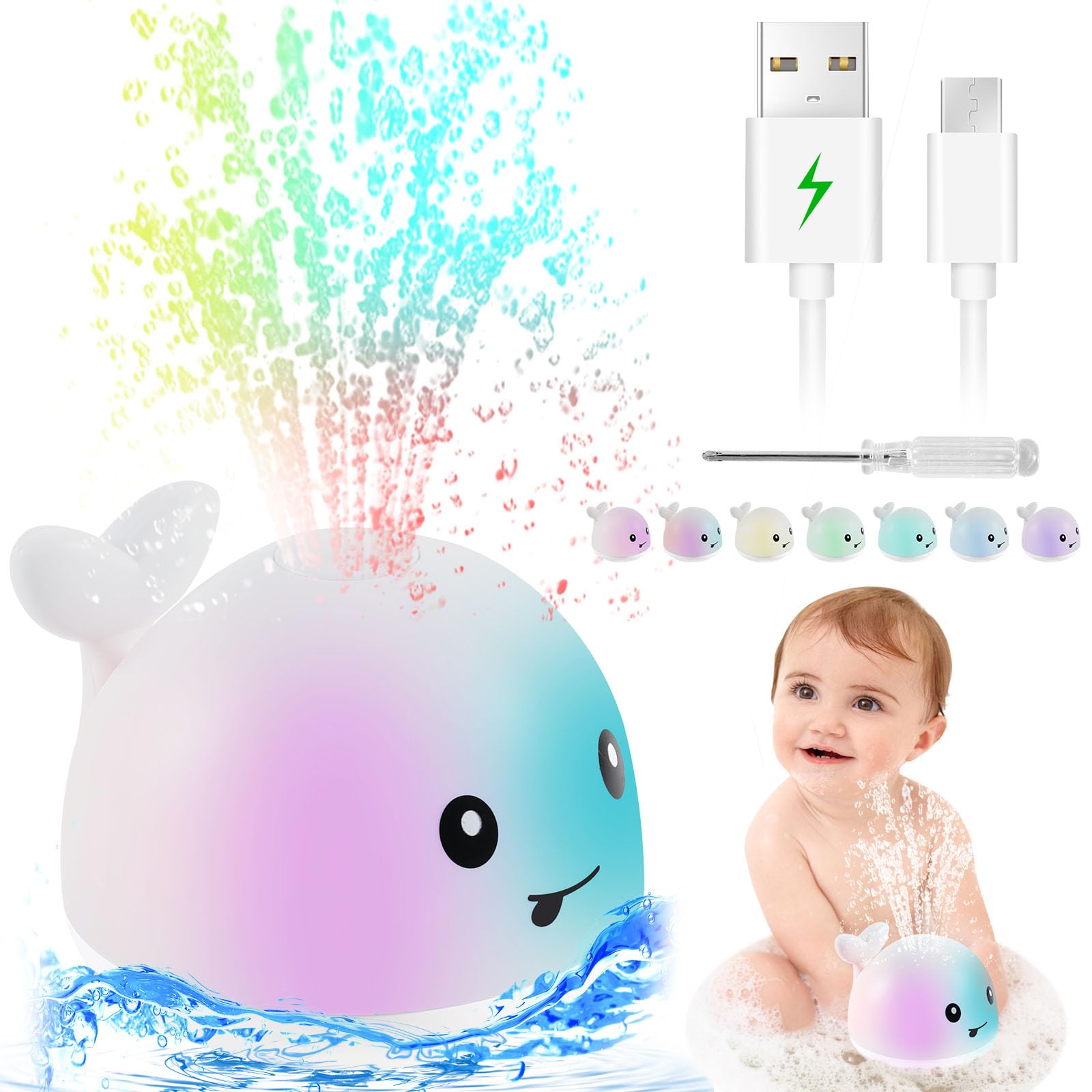 Amazon.com: Whale Baby Bath Toys, Rechargeable - 1200mah, Funny Water ...