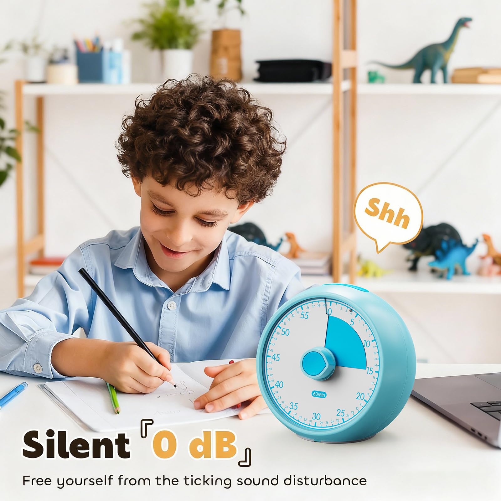 Timer Visivo per Bambini 60 Minuti – Timer Analogico Silenzioso a Conto Alla Rovescia,Strumento di Concentrazione per ADHD e Autismo,Gestione del Tempo per Compiti (Tutto blu)