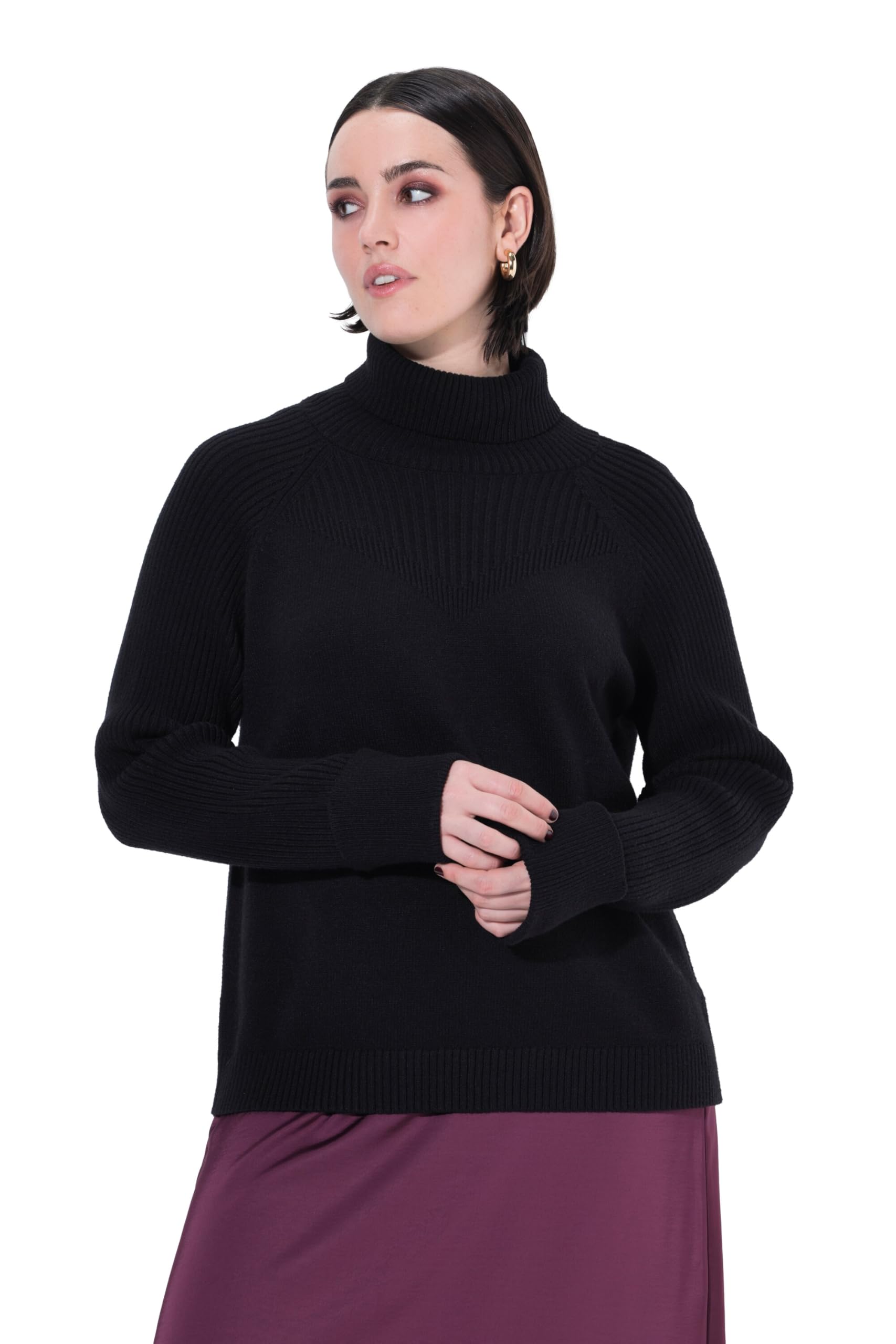 Ulla Popken Damen große Größen Übergrößen Plus Size Pullover, etwas kürzer, Rollkragen, Raglan-Langarm 834206