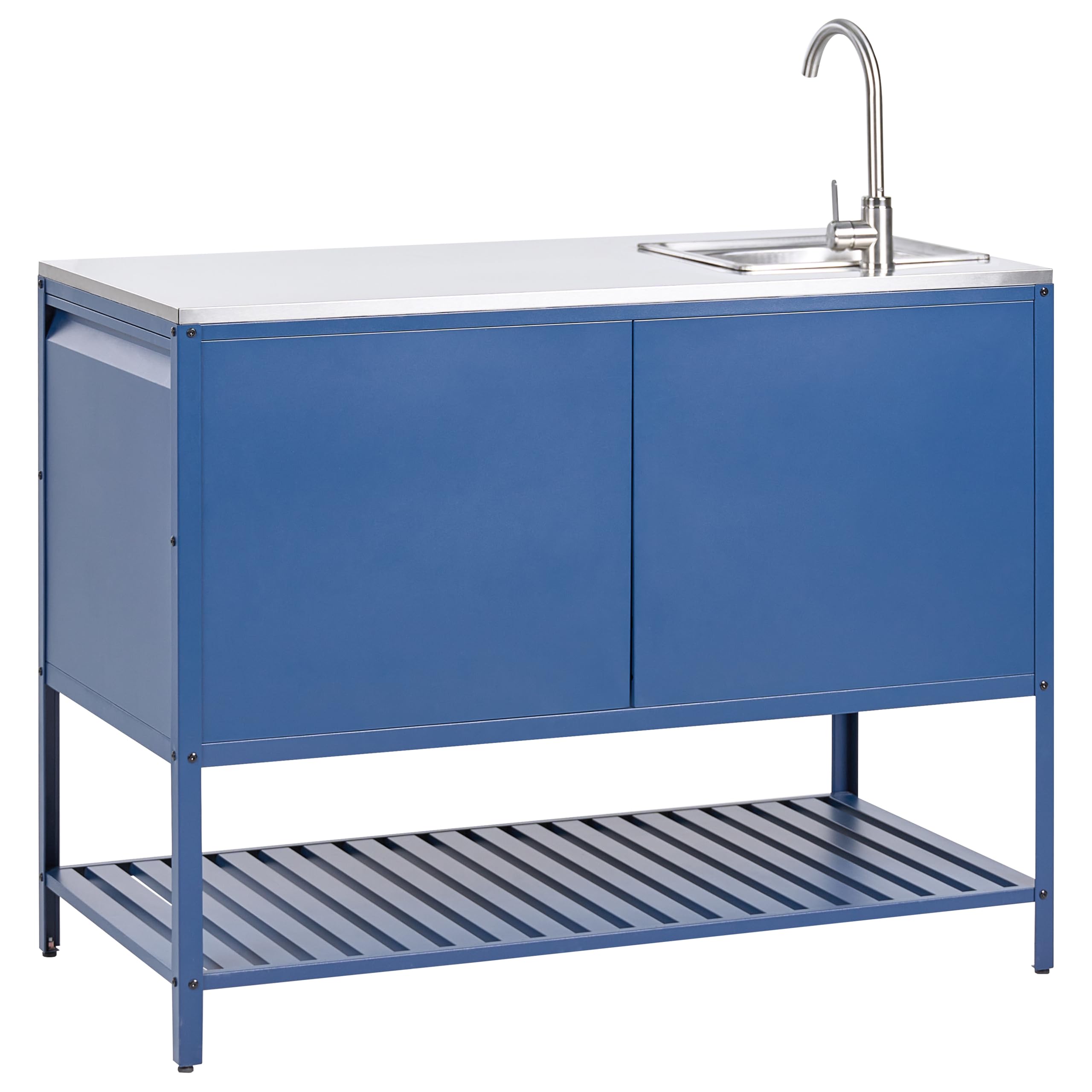 Beliani Conjunto de 2 armarios de Cocina Exterior de Acero 3 Puertas encimera de Acero Inoxidable jardín Azul con Fregadero Maenza