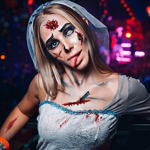 Miniatura 8 de 10 tatuajes temporales de broma de Halloween, tatuaje de boca falsa realista de terror de Halloween, tatuaje de boca grande, sonrisa de miedo,