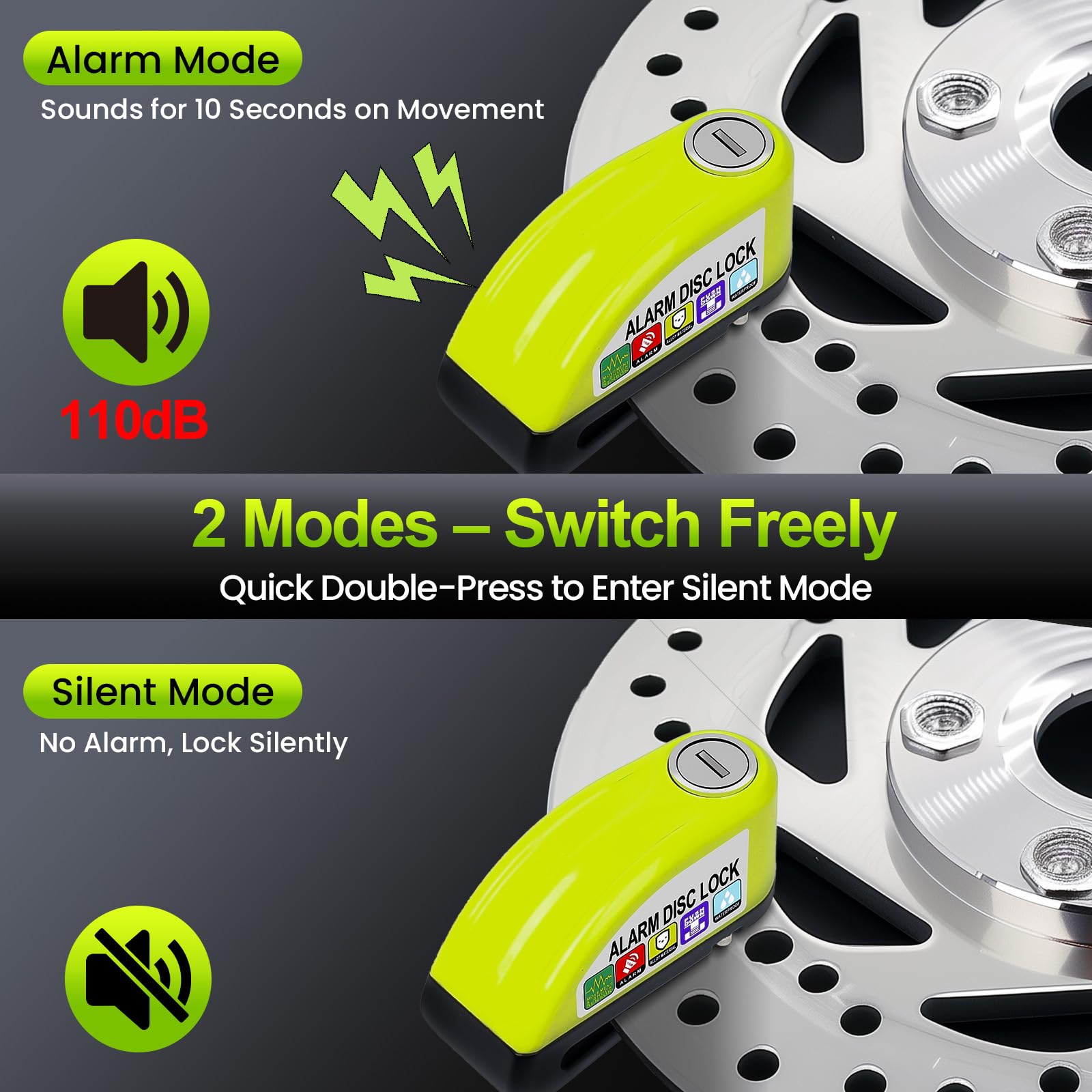 Anykuu Candado Moto con Alarma 110 DB Antirrobo Moto Disco Impermeable Resistente Hi-Tech Warning Sensibilidad con 1.5m Cable Recordatorio Antirrobo Moto Bloqueo 7mm Universal Scooter Bici Eléctrica - 5