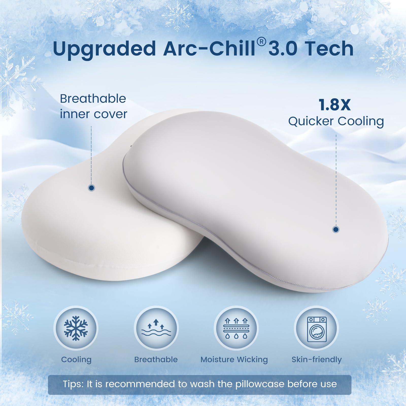 Elegear Arc-Chill 3.0 Memory Foam Kissen 40x60, Kühlkissen Nackenkissen mit Atmungsaktiver Hülle Grau