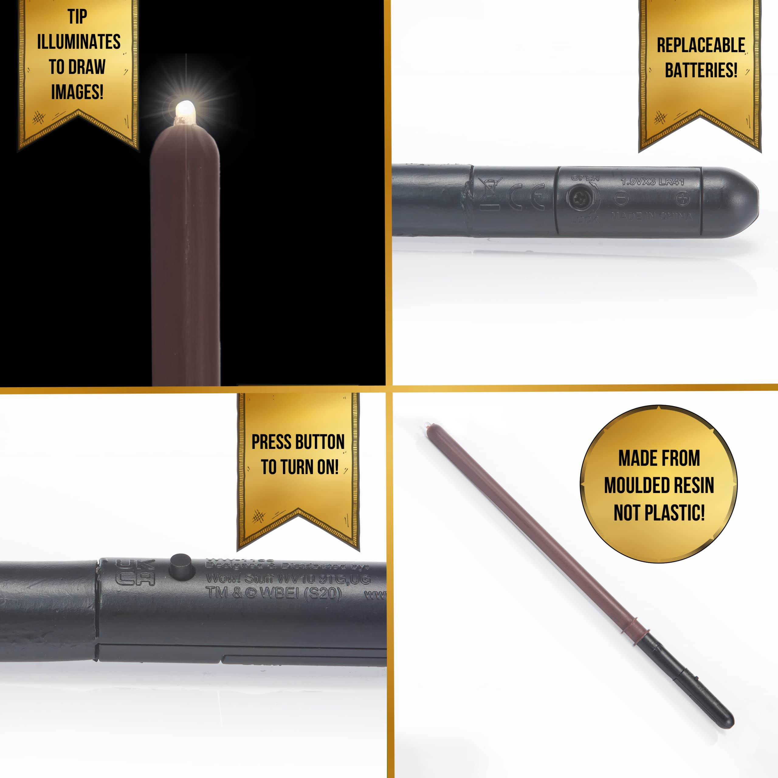 WOW! STUFF Draco Malfoy Lumos Wand Light up 14" Harry Potter Official Wands and Wizarding