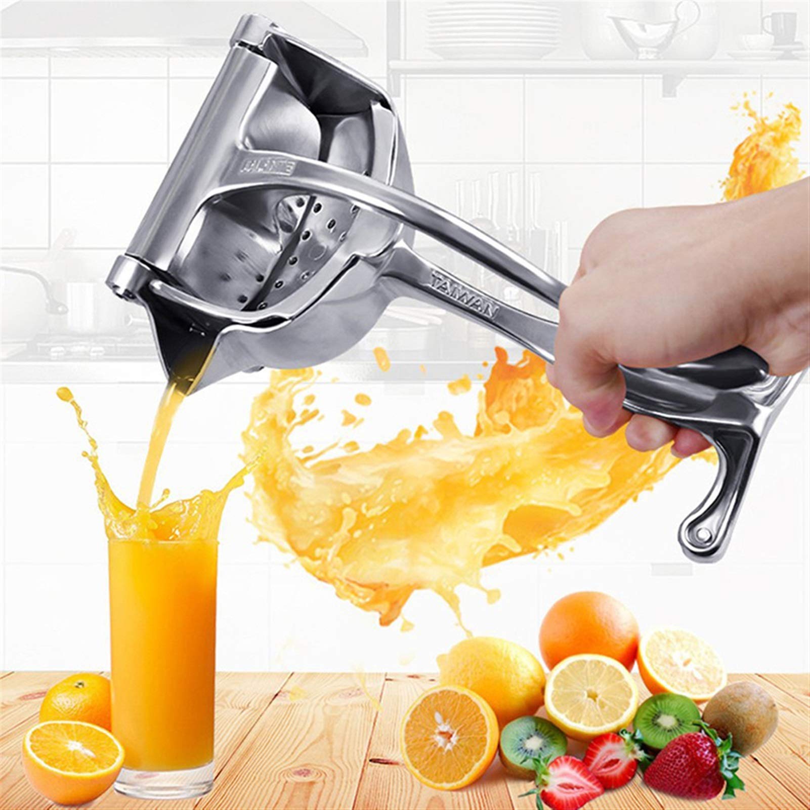 Manueller Saft Aluminiumlegierung Obst Squeezer & Handdruck Juicer für Granatapfel Orange Zitrone Küchenwerkzeuge (Color : Silver)