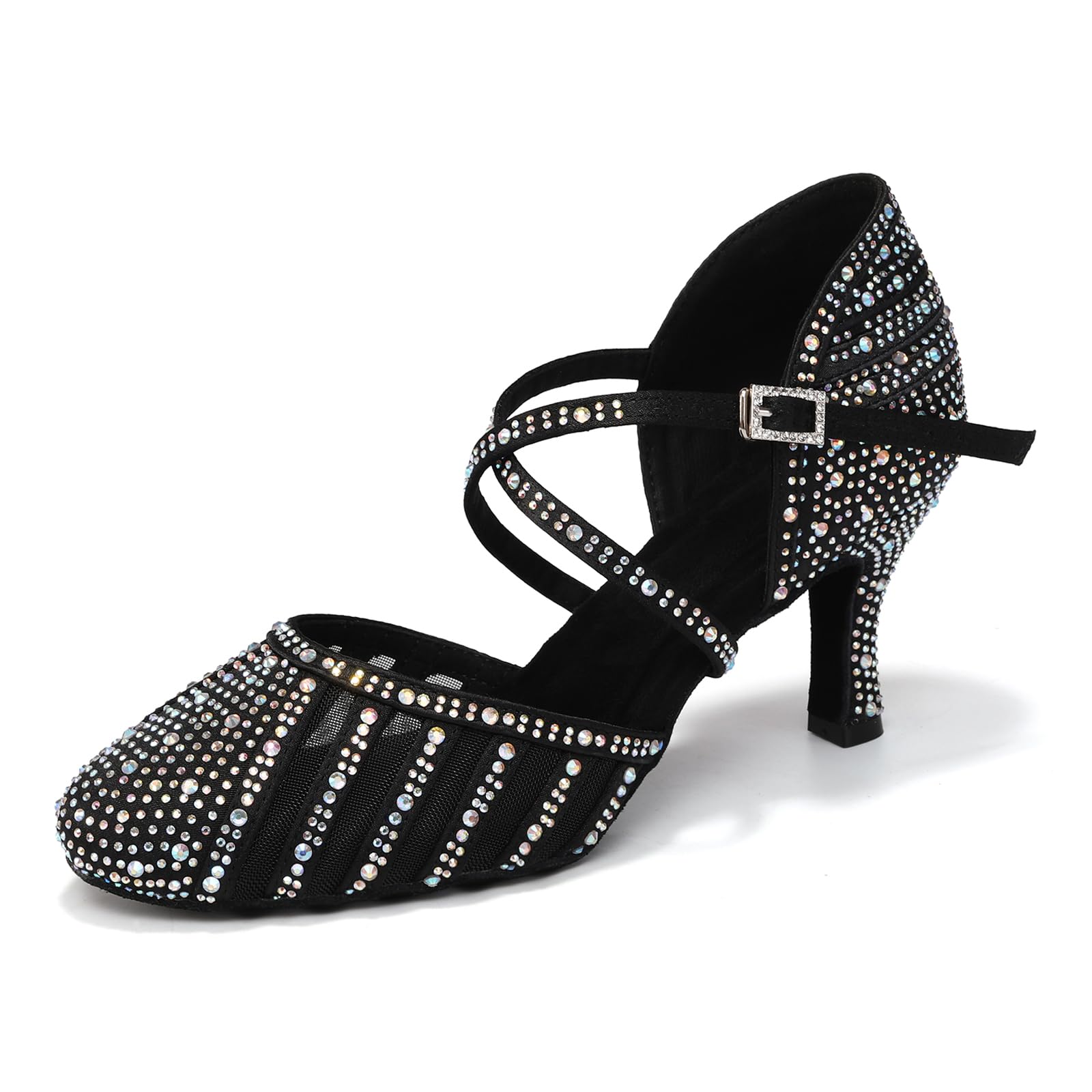 Scarpe da Ballo Donna Latino con Strass Punta Chiusa Salsa Ballroom Bachata Tango Scarpe da Ballo