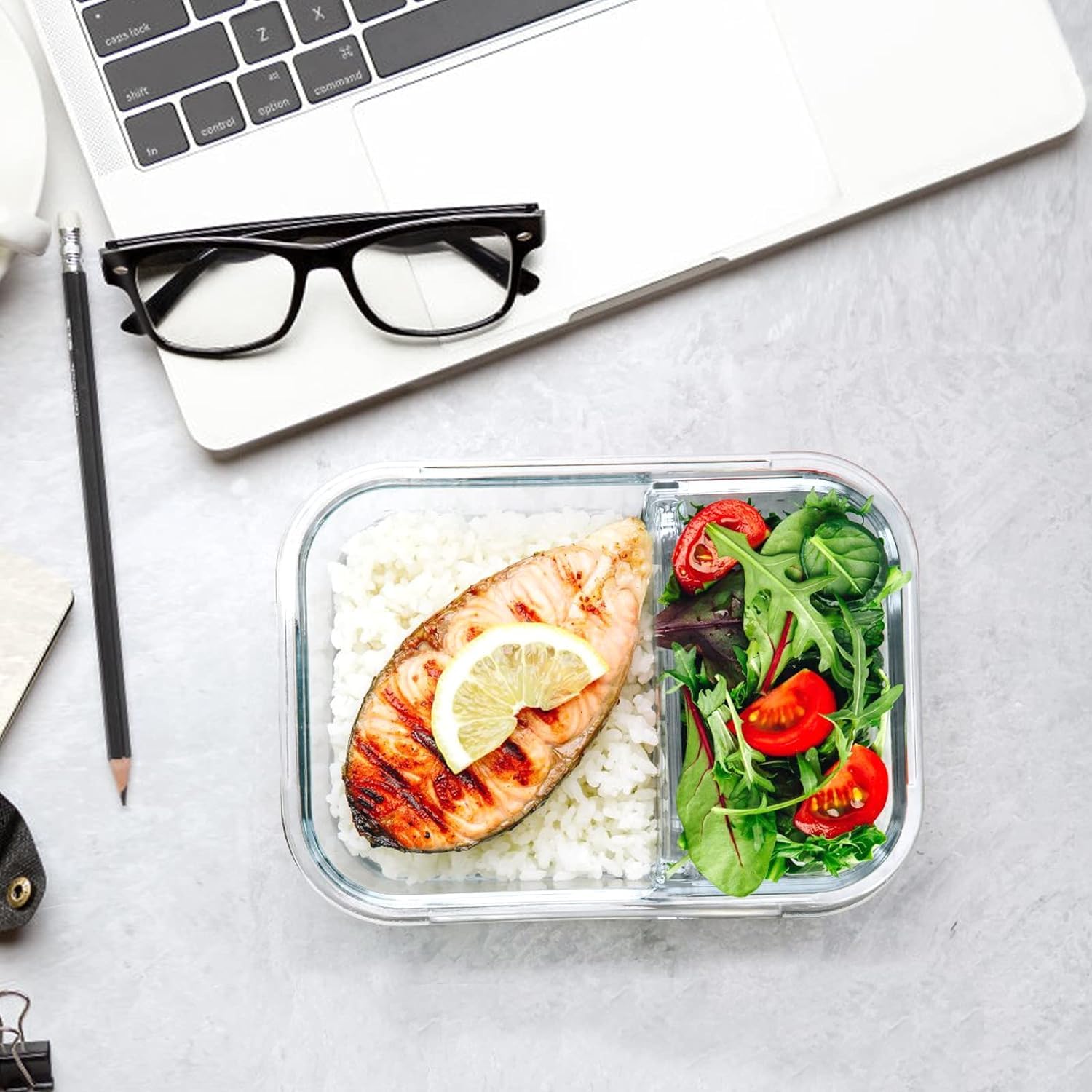 FINSTER Glass Premium Lunch Food Storage Containers with Air Vent Lid, 1000ml, Set of 2, Transparent, Healthy Office 2 Compartment Meal Box for Man & Women, Microwave, Oven, Dishwasher & Freezer Safe - Image 6 thumbnail
