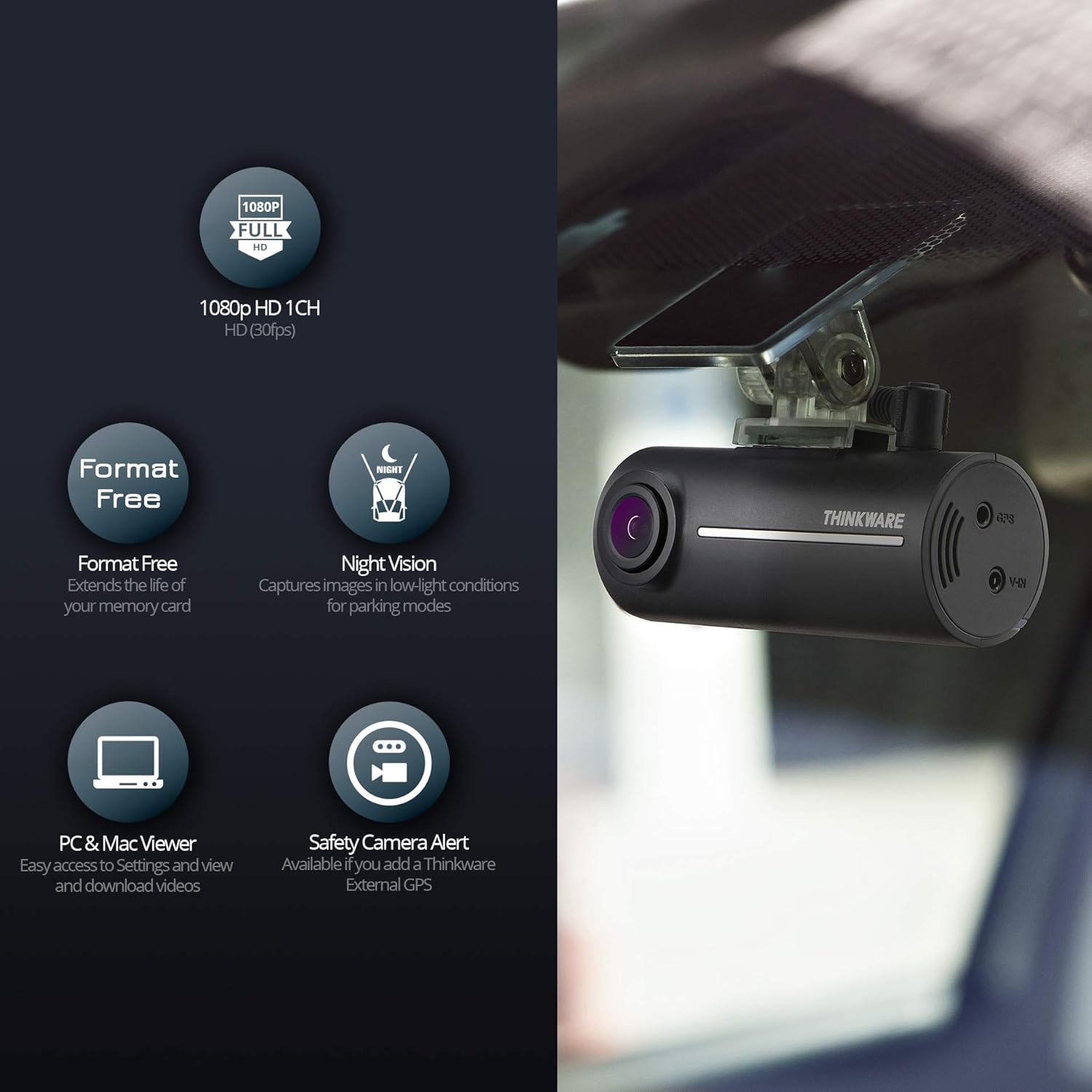 Thinkware F100 Dash Cam features graphic