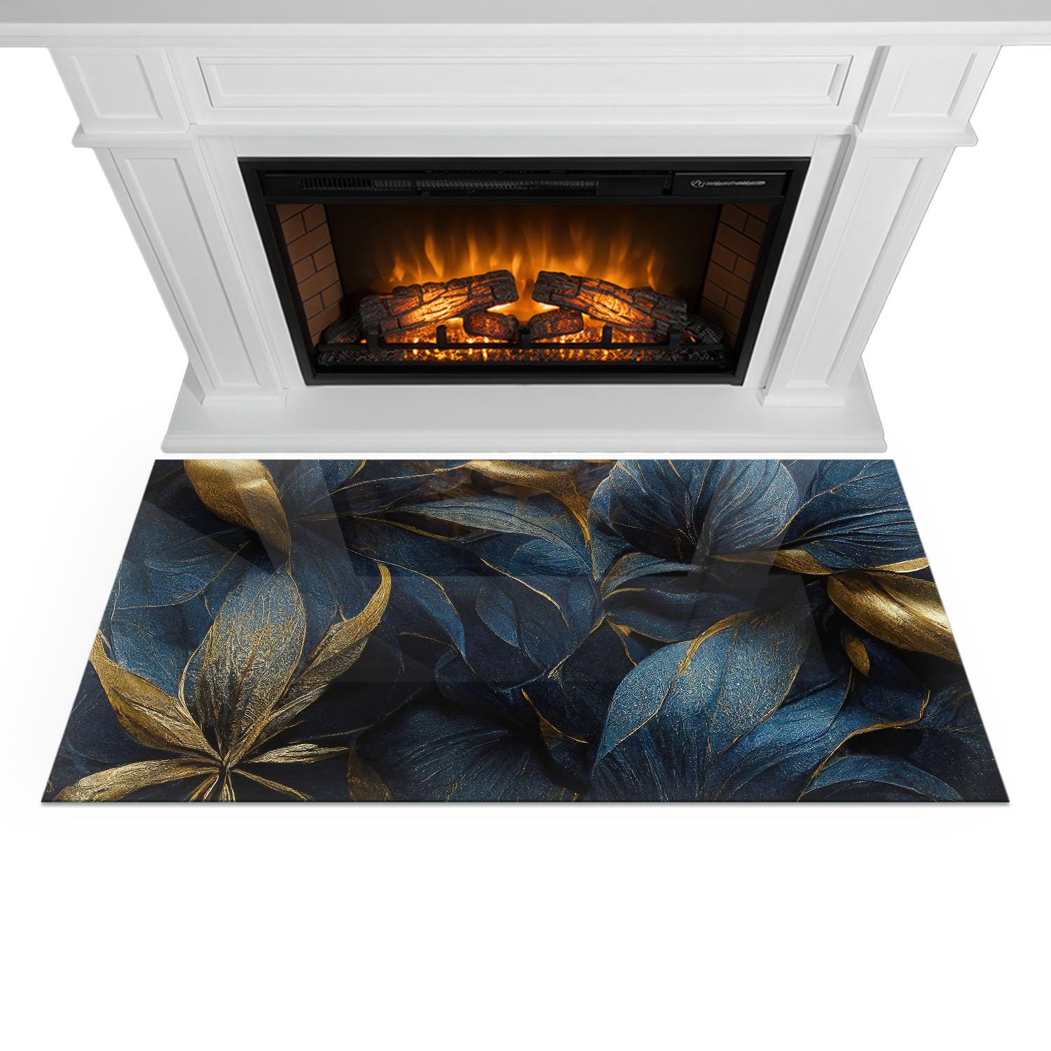 Verre Trempé de Cheminée 100x50 cm Rectangular Base de Foyer Imprimé Plaque de Protection Contre Les Étincelles Élégant Protecteur de Sol Résistant à la Chaleur - Feuilles élégantes en Texture