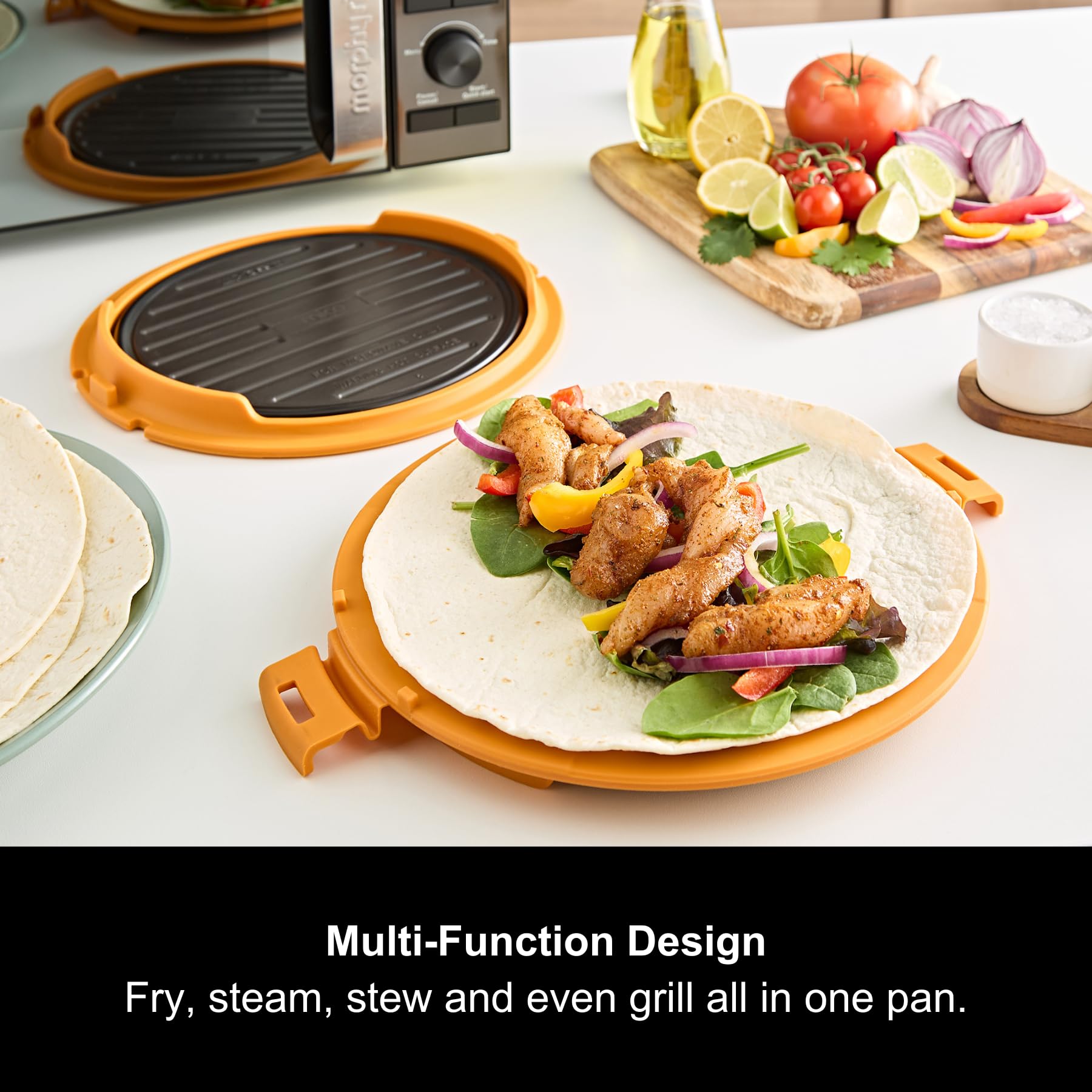 Morphy Richards MICO 511651 runder Grill, schnelles & einfaches Mikrowellen-Kochen, kompaktes Design, fortschrittliche Heatwave-Technologie, Antihaftbeschichtung, gesunde Ernährung, Fajitas, Burger