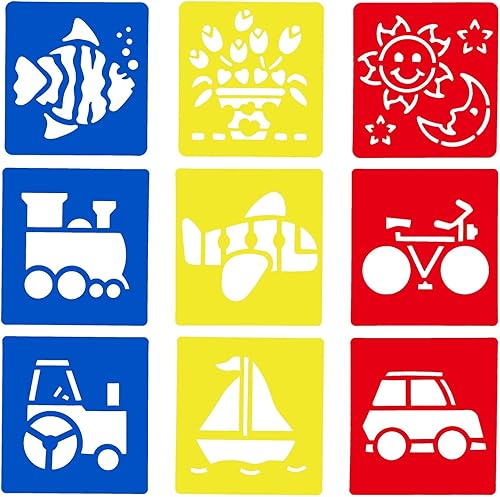 Miniatura 7 de Juvale Paquete de 54 plantillas de dibujo, formas de plástico multicolor de 5.6 x 6 pulgadas, plantillas huecas de animales y vehículos, para