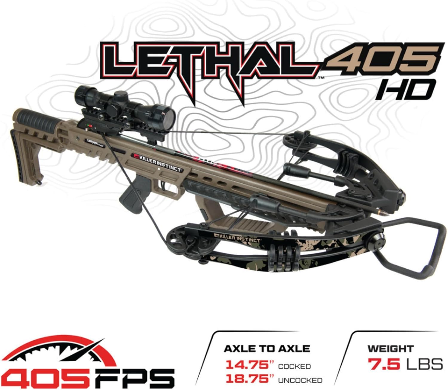 Killer Instinct Lethal HD405 Crossbow Kit Bundle with Crossbow Case and (3-Pack) Fixed-Blade Steel Tip 100-Grain Hunting Broadheads