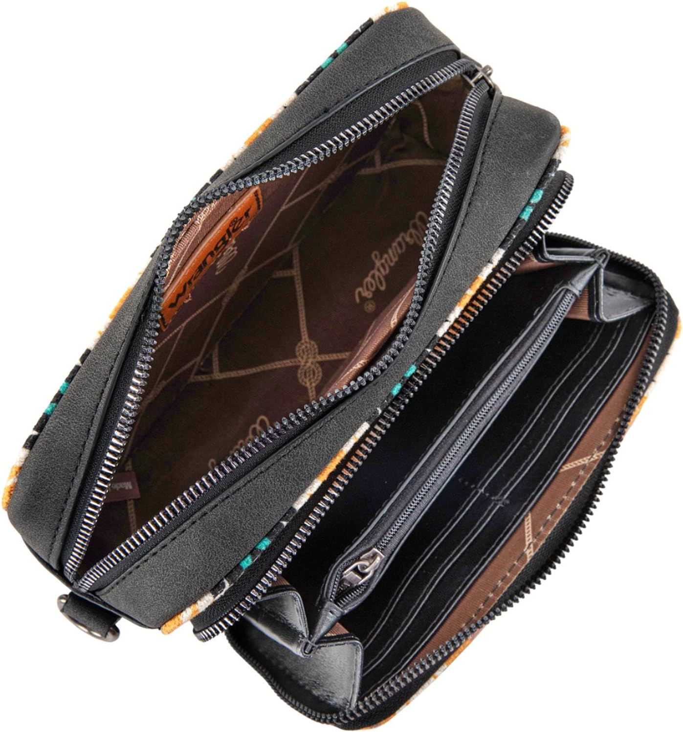 Wrangler Aztec Crossbody Bag for Women Multi Pocket Shoulder Bag Boho Cross Body Wallet Purse - Image 4