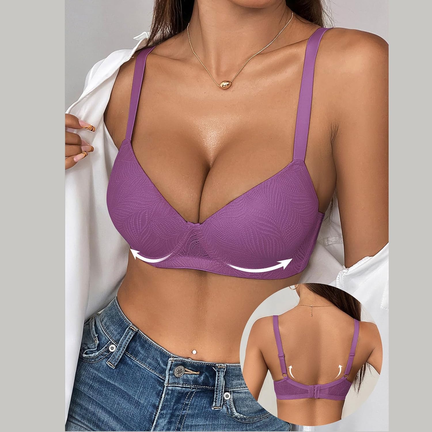 Wireless Bras for Women No Underwire Supportive Seamless Bra Comfort Soft Bralette Adjustable Breath V Neck Bra