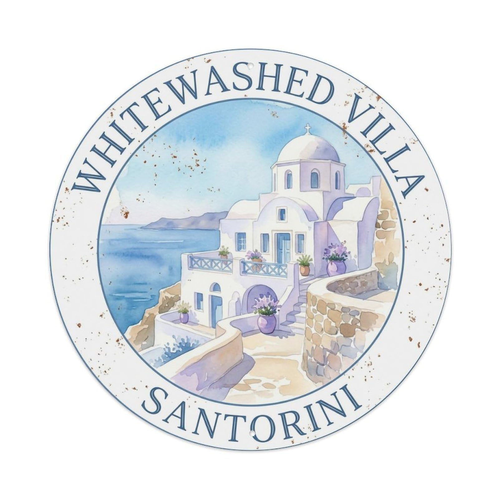 Vintage Travel Villa Santorini Whitewashed 1 Metal Tin Sign