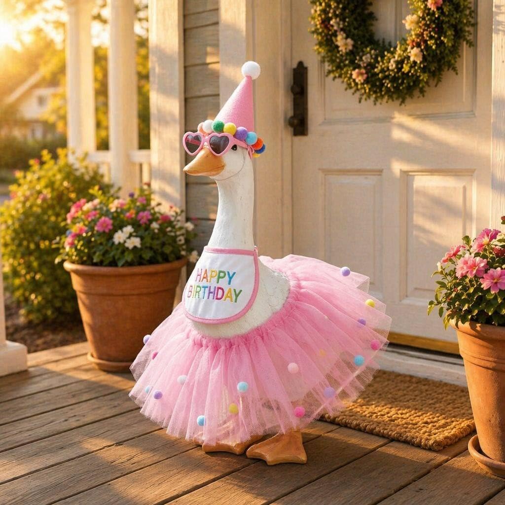 Birthday Goose Outfit, Porch Goose Costume Clothes, Polyester Gauze 4-Piece Set, Blue